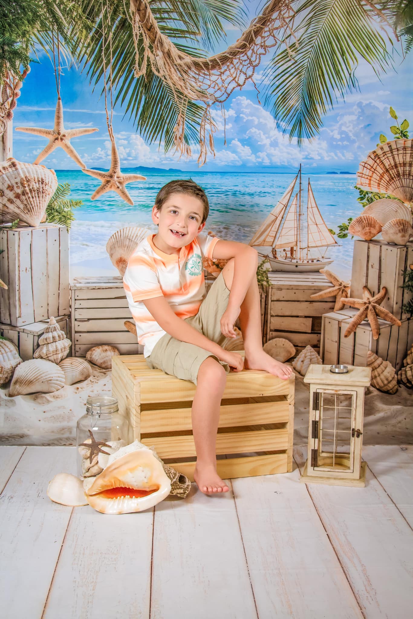 Kate Été Mer Plage Voilier Coquille Sable Toile de fond conçue par Emetselch - Kate Backdrop FR