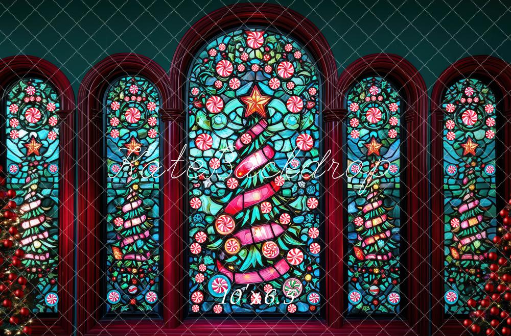 Kate Noël Vitrail Sapin Coloré Toile de fond conçue par Mini MakeBelieve - Kate Backdrop FR