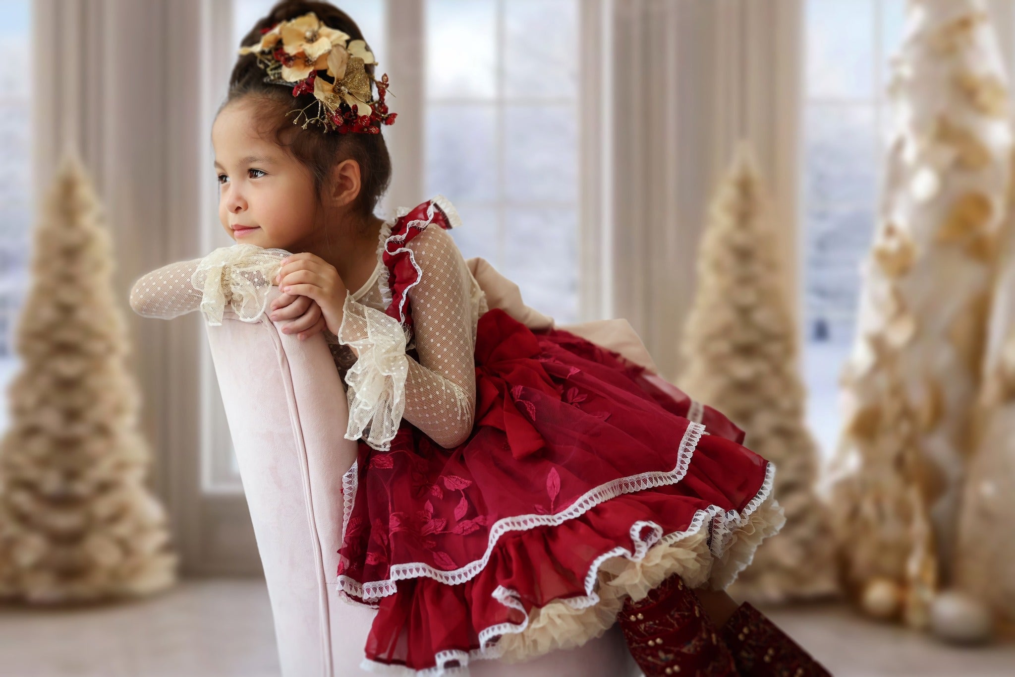 Kate Sapin de Noël Doré Luxueux Hiver Toile de fond Conçu par Chain Photographie - Kate Backdrop FR