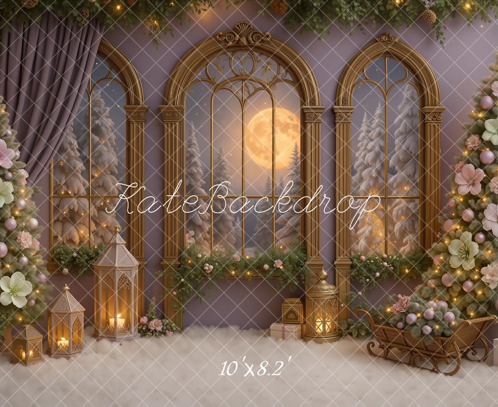 Kate Noël Arbres Fenêtres Lune Fleurs Toile de fond conçue par Ashley Paul - Kate Backdrop FR