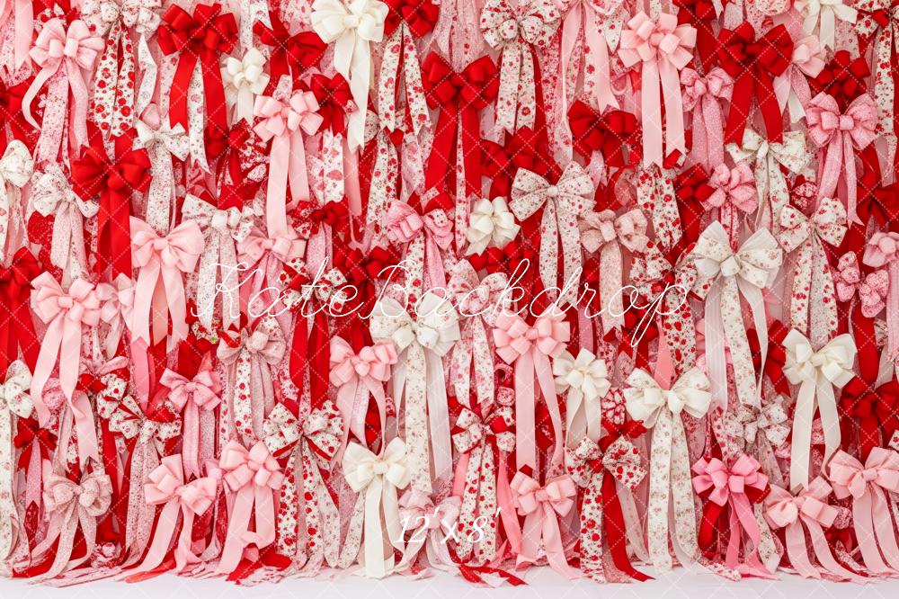 Kate La Saint Valentin Rubans Nœuds Roses Rouges Toile de fond conçue par Patty Roberts - Kate Backdrop FR