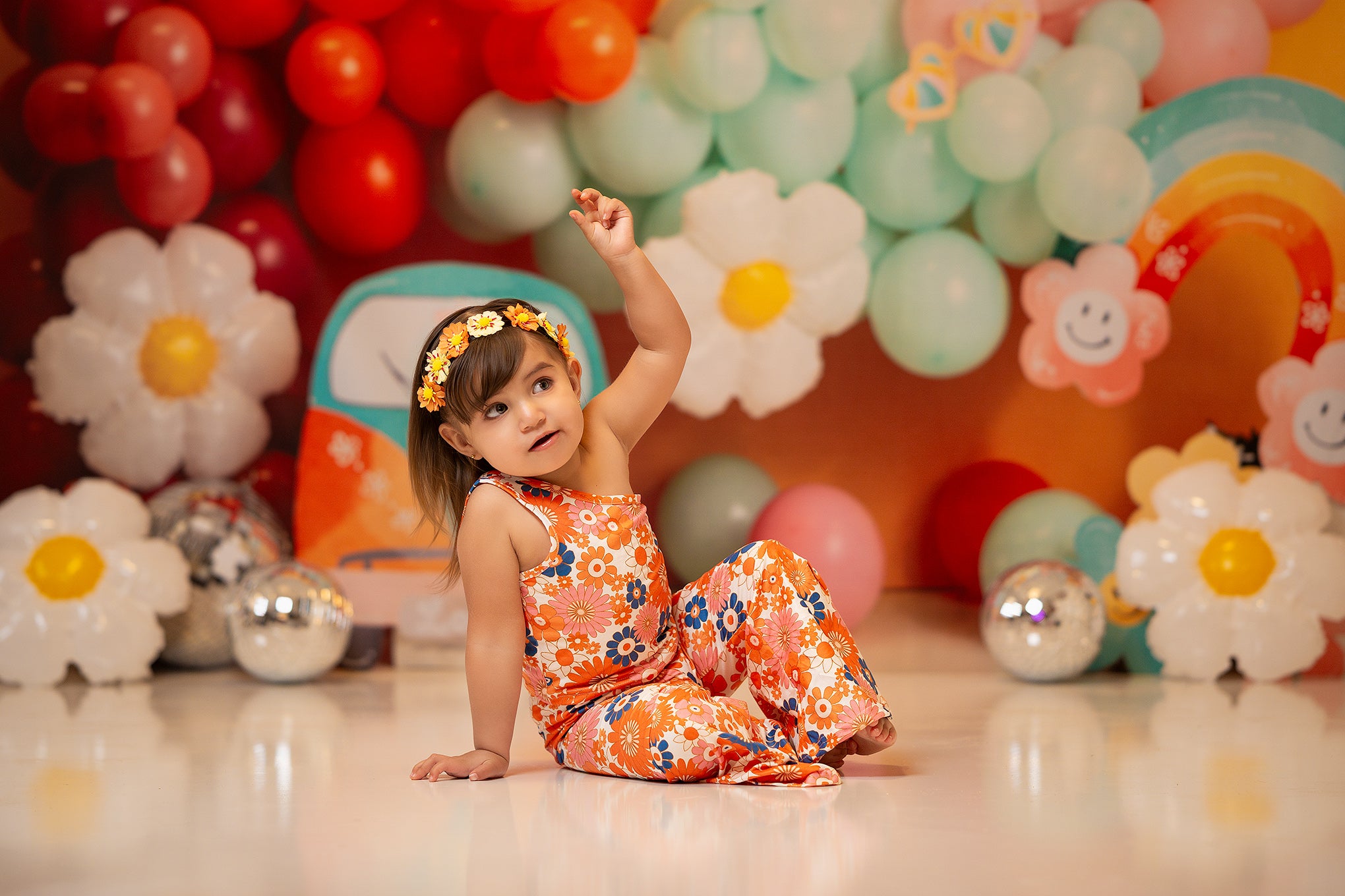 Kate Fête Enfant Ballons Fleurs Toile de fond conçue par Megan Leigh - Kate Backdrop FR