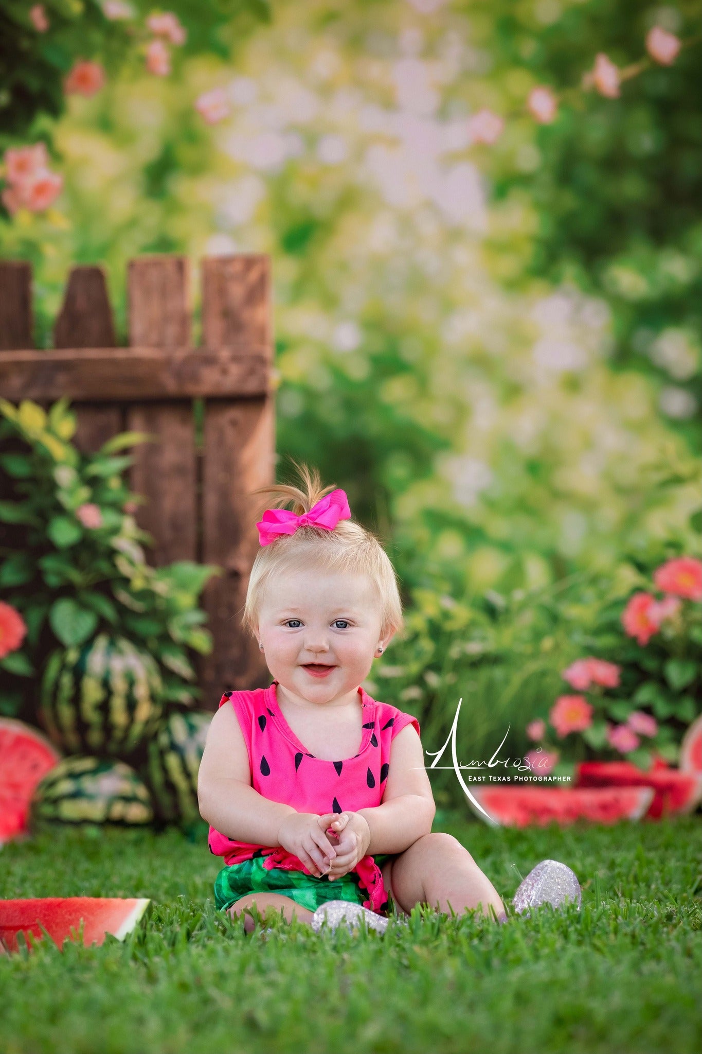 Kate Été Bokeh Plante verte Fleurs Pastèque Clôture Toile de fond conçue par Emetselch - Kate Backdrop FR