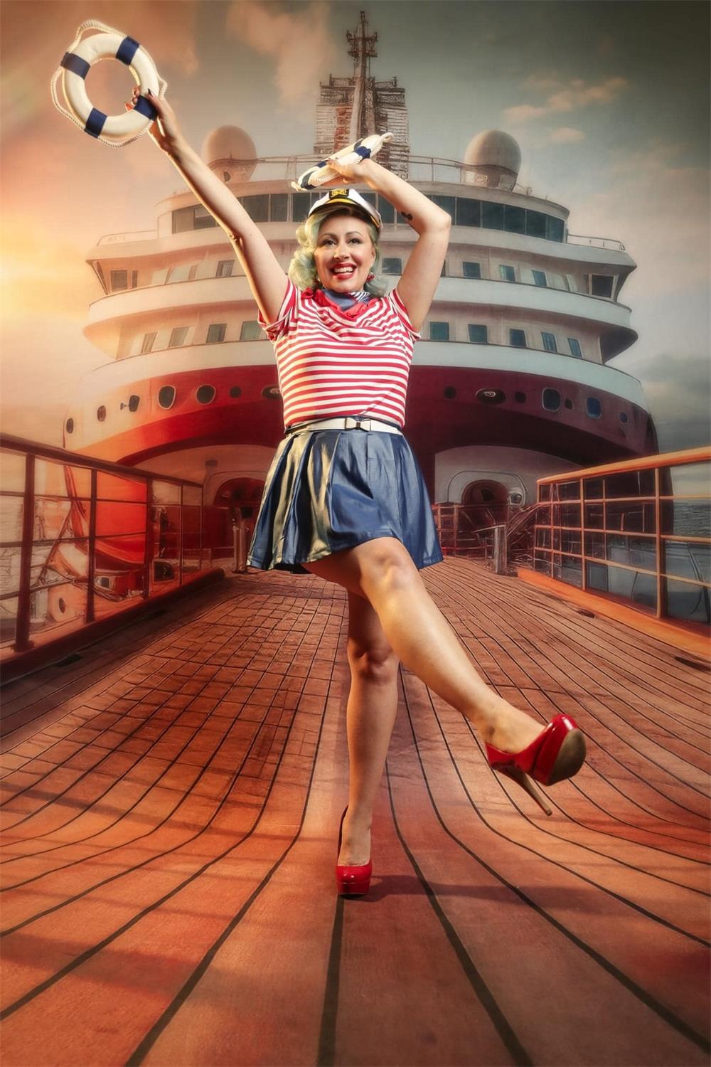 Kate Sweep Mur-à-Sol Croisière avec moi Bateau Voyage Toile de fond conçue par Lidia Redekopp - Kate Backdrop FR