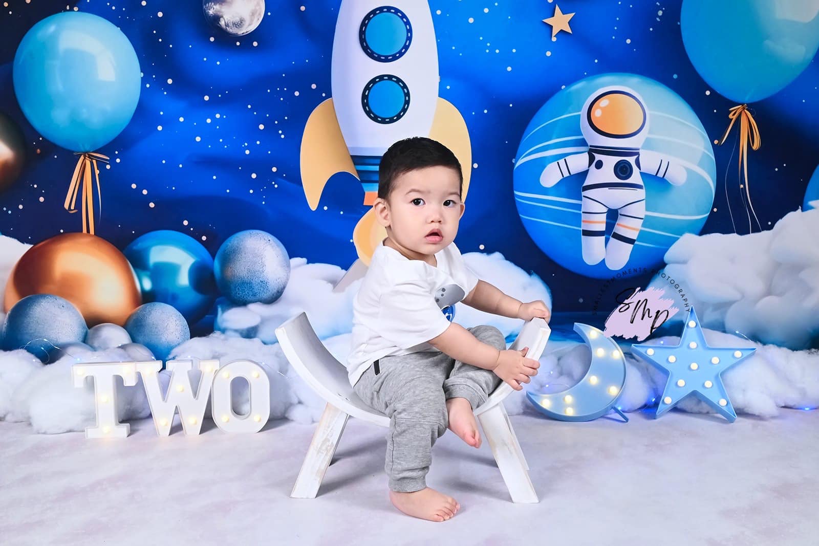 Kate Espace Fusée Astronaute Cake smash Toile de fond conçue par Patty Robert - Kate Backdrop FR