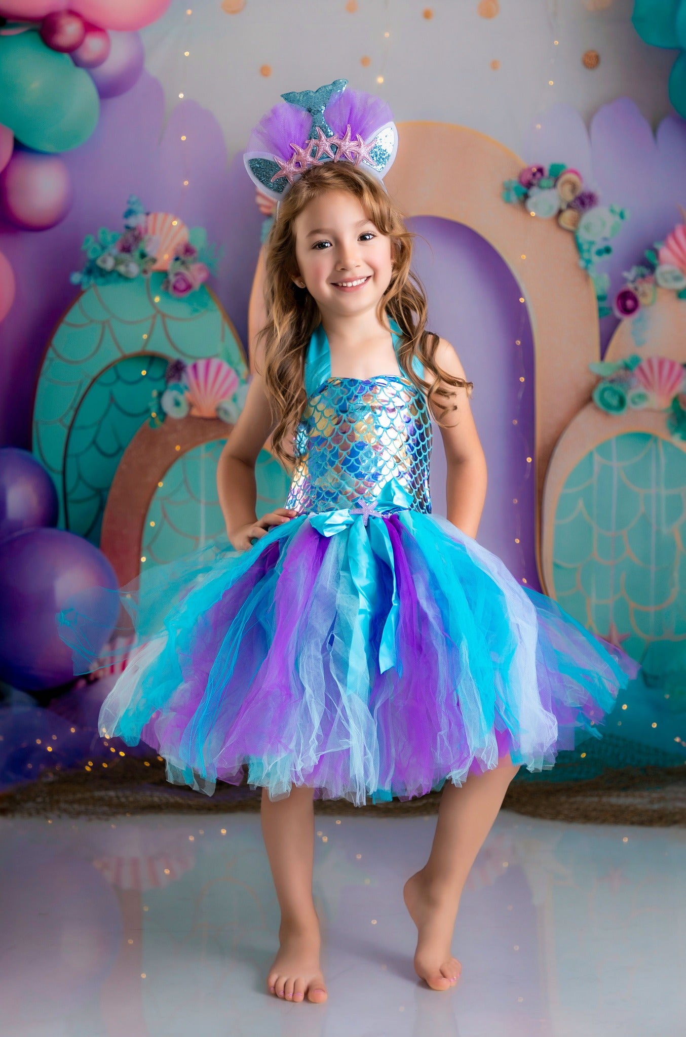 Kate Sirène Cake smash Coquille Été Ballons Toile de fond conçue par Patty Robert - Kate Backdrop FR