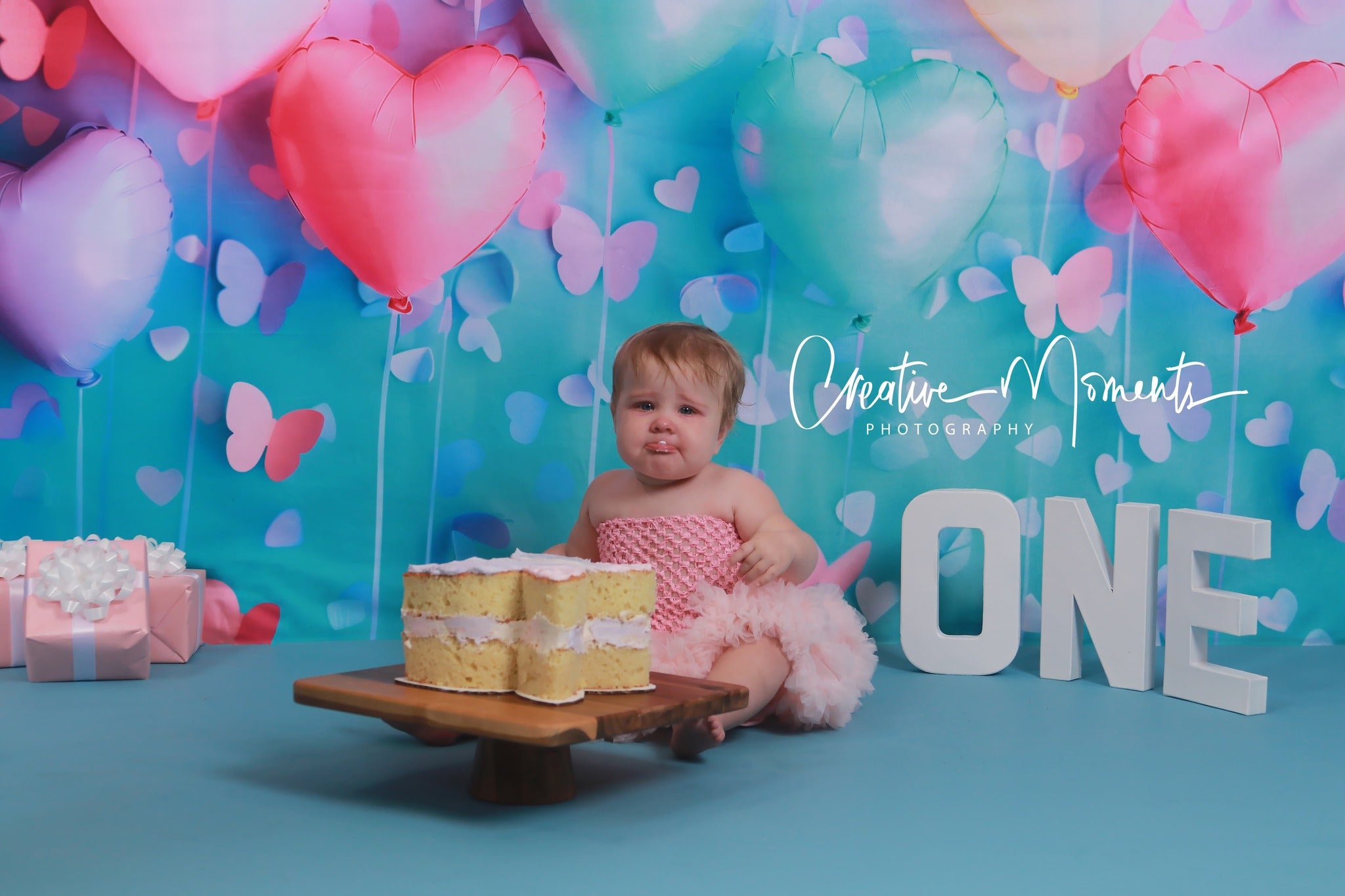 Kate Pastel Cœur Ballons Papillons Toile de fond conçue par Patty Robert - Kate Backdrop FR