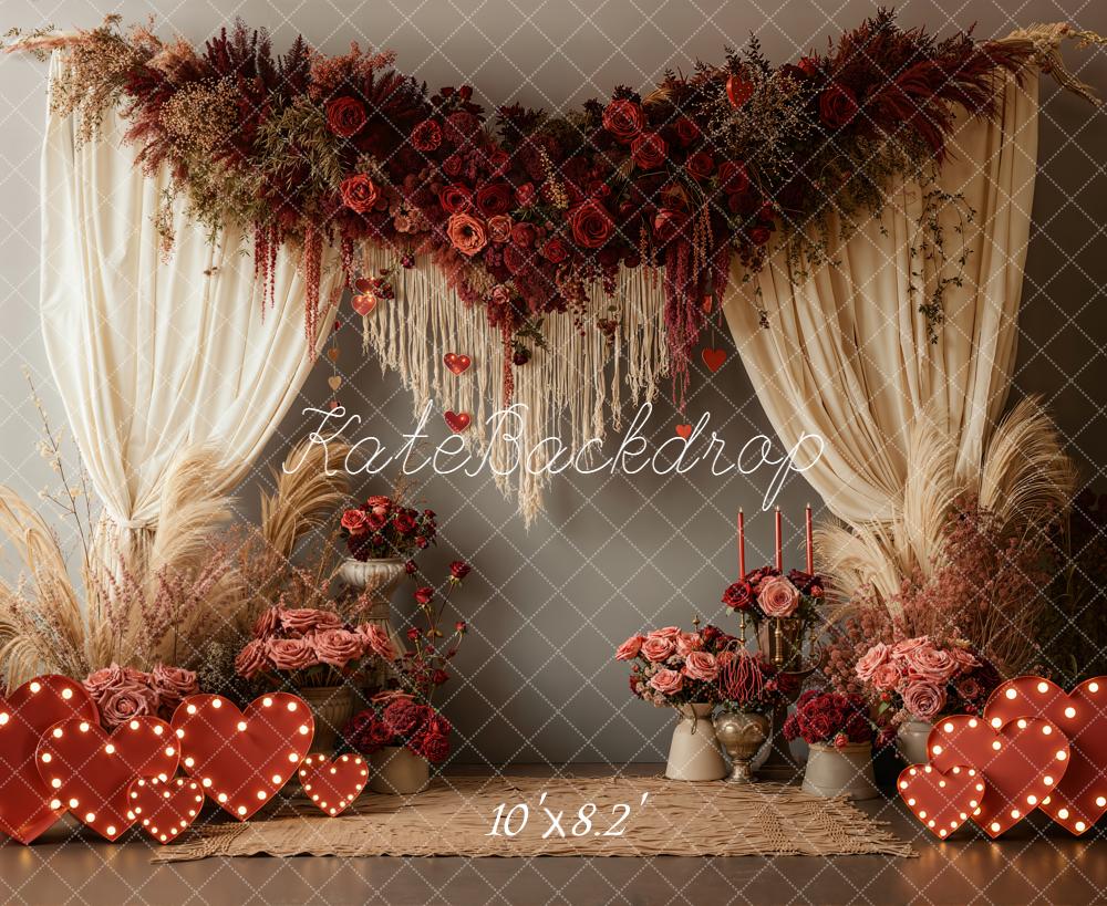 Kate Saint Valentin Fleurs Pampas Coeurs Toile de fond conçue par Emetselch