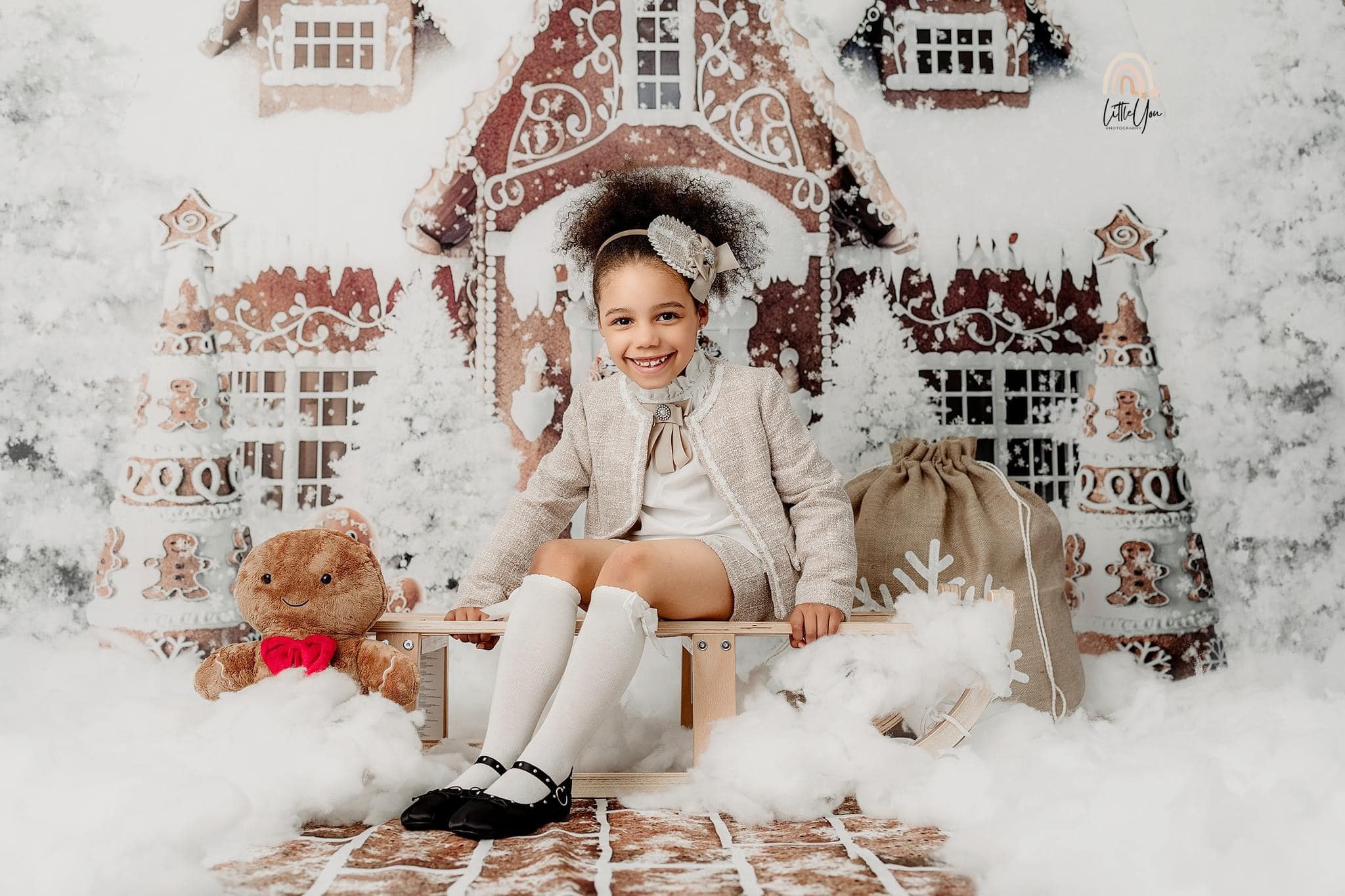 Kate Noël Hiver Maison de pain d'épice Toile de fond conçu par Ashley Paul - Kate Backdrop FR