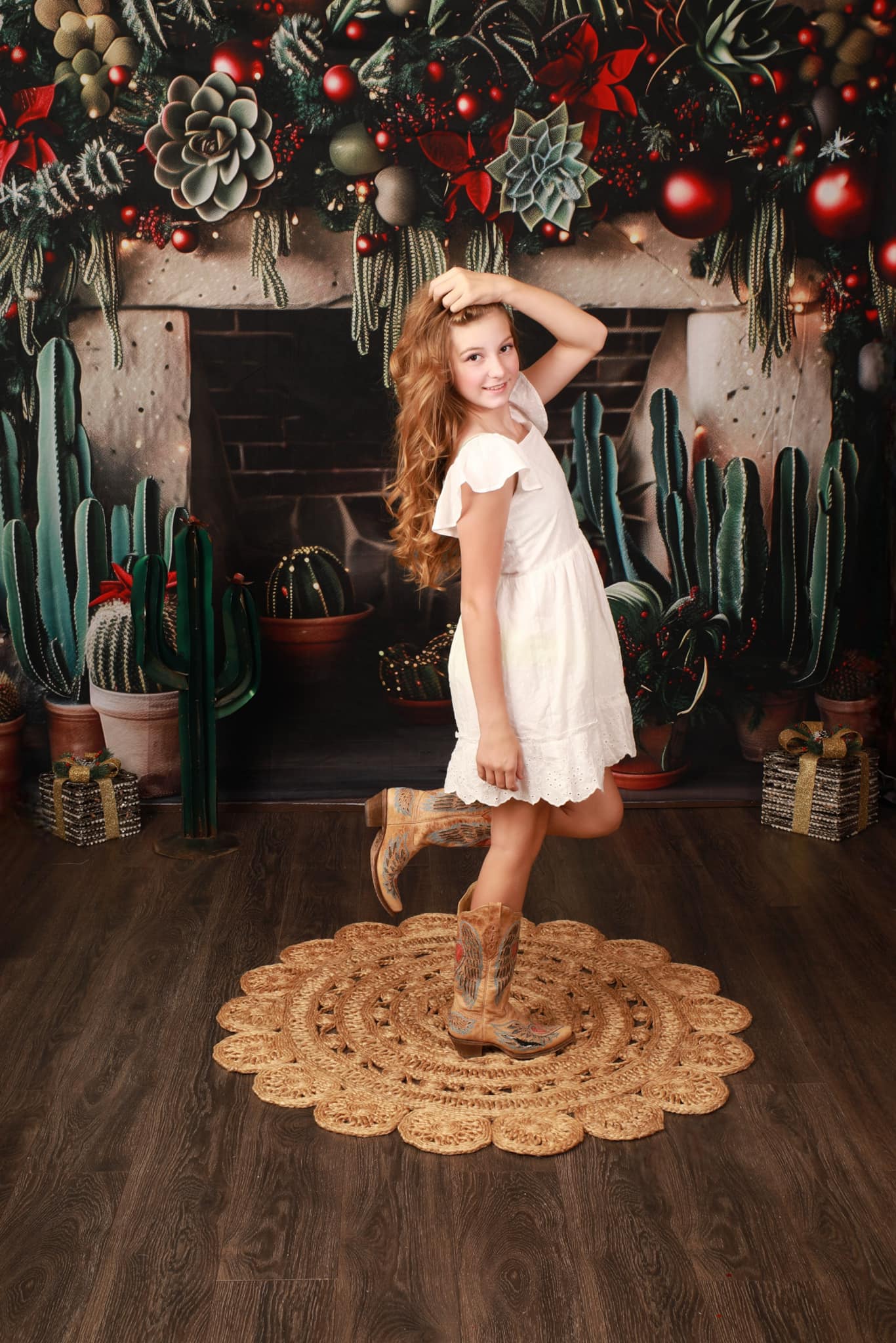 Kate Cactus Noël Cheminée Décors Toile de fond conçue par Patty Robert - Kate Backdrop FR