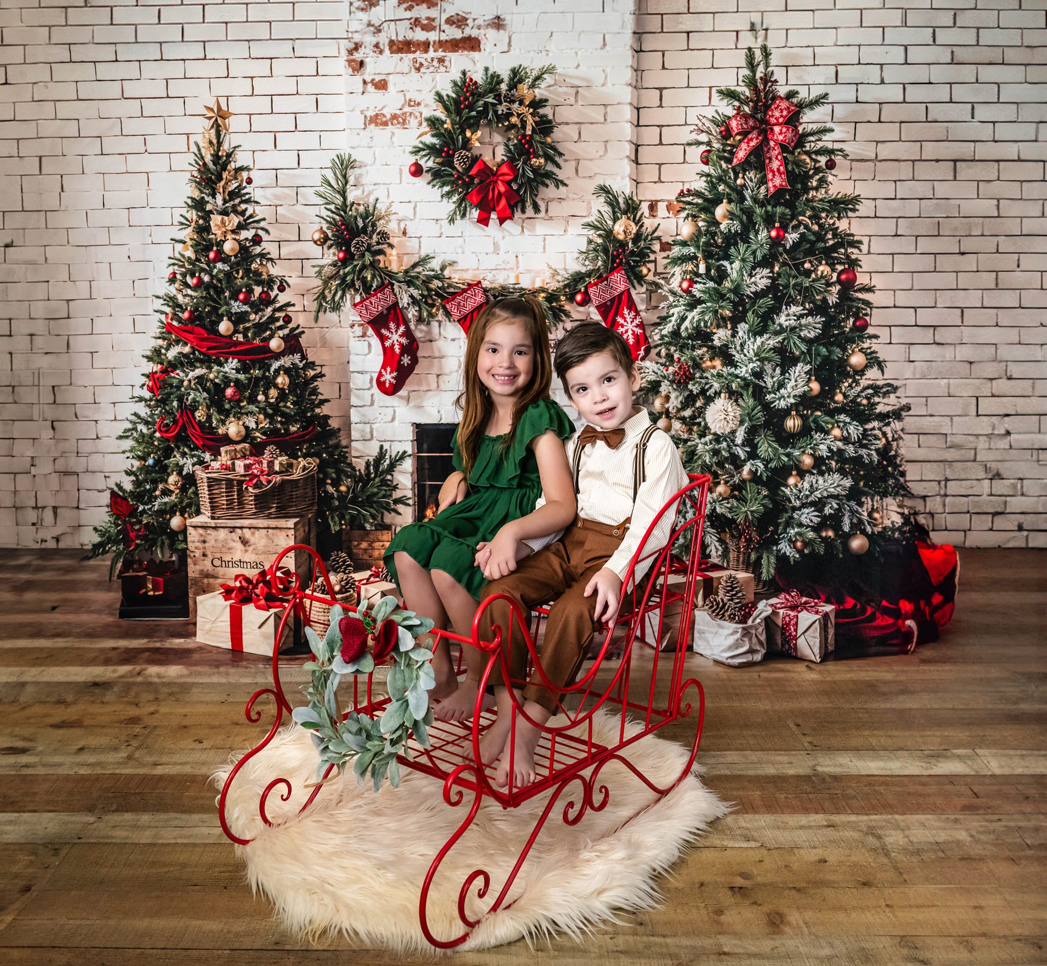 Kate Noël Blanc Cheminée en brique Cadeaux Toile de fond conçue par Emetselch - Kate Backdrop FR