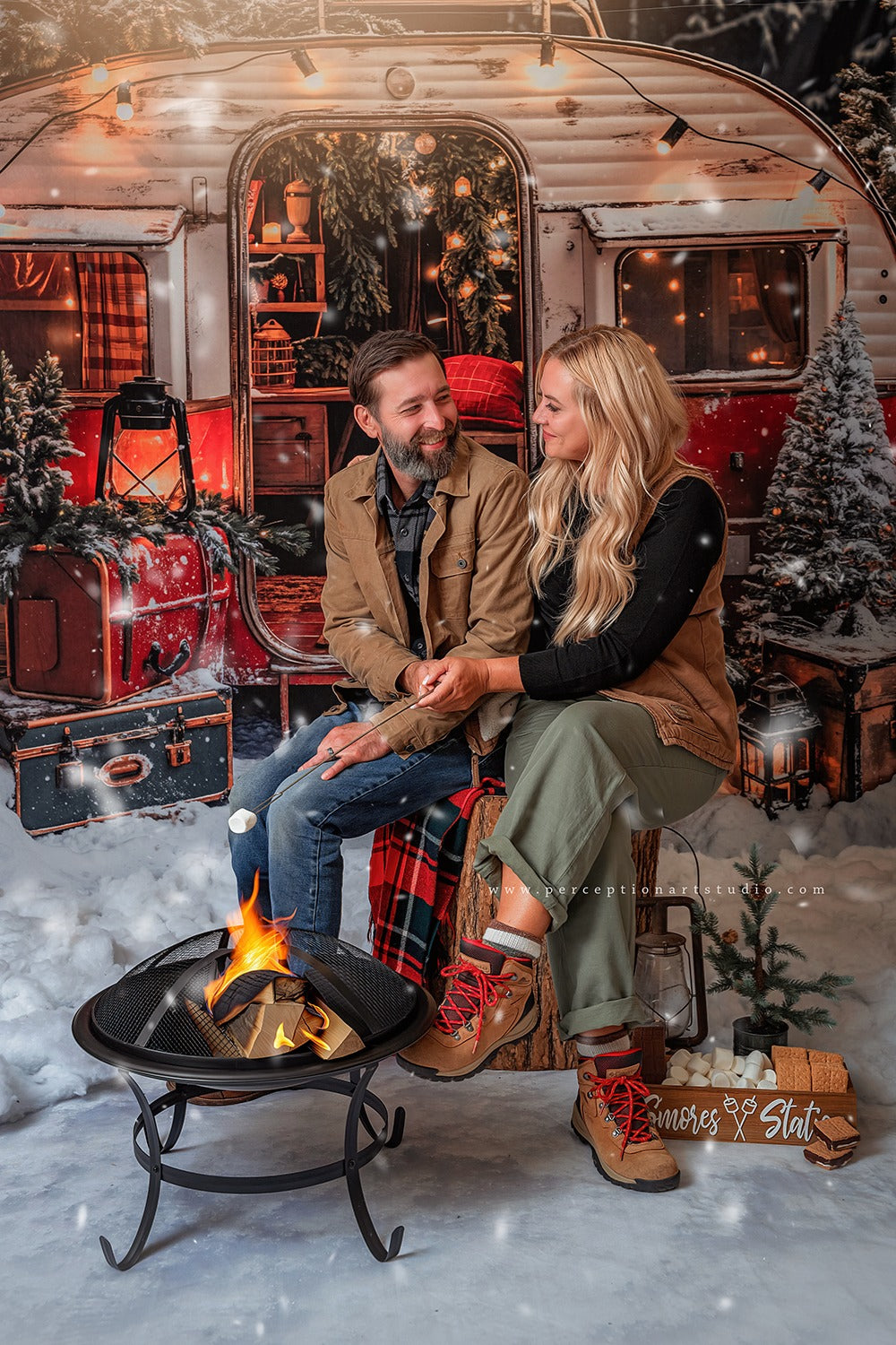 Kate Soirée de Noël Valise Camping-car Neige Toile de fond conçue par Emetselch - Kate Backdrop FR