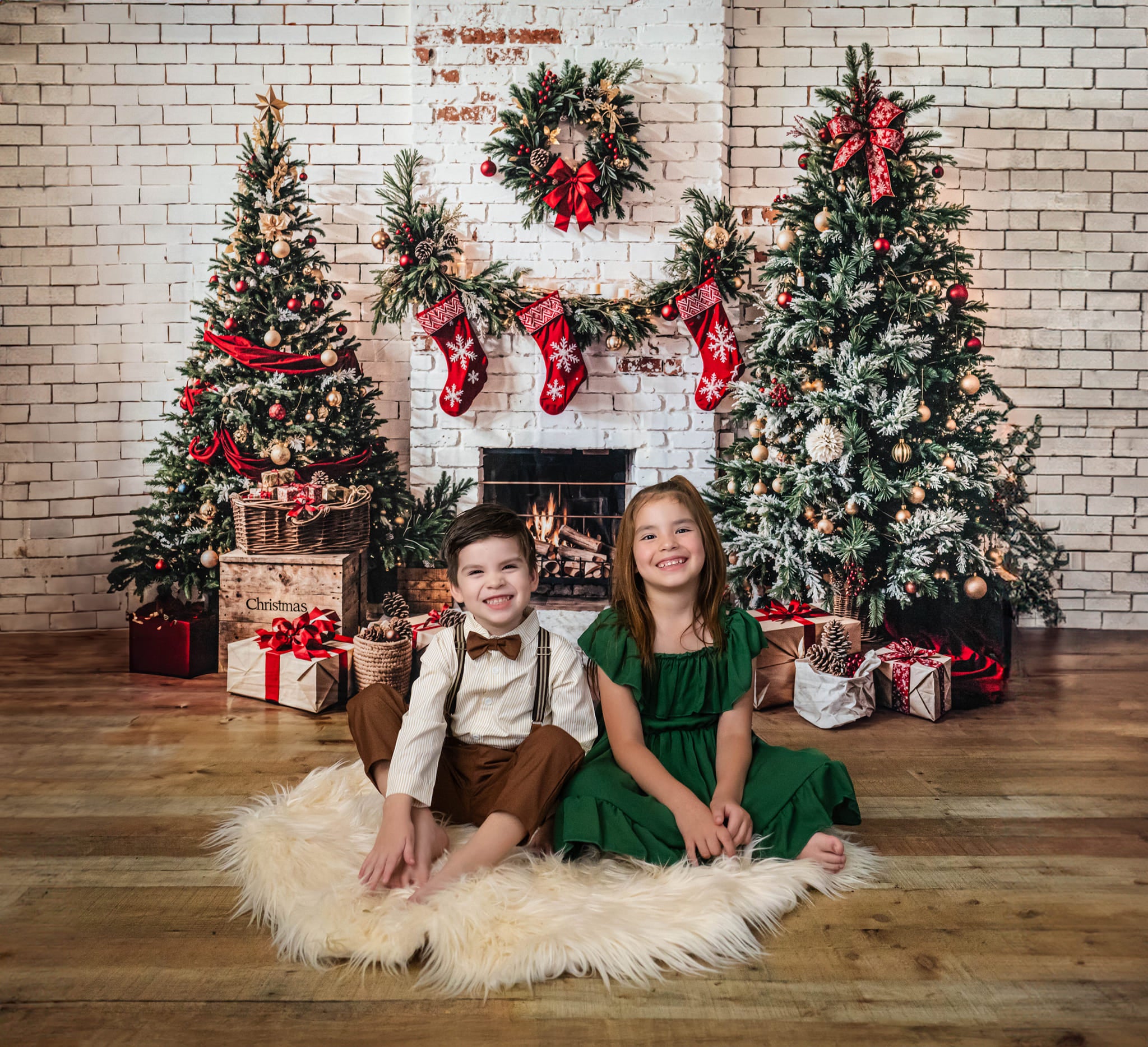 Kate Noël Blanc Cheminée en brique Cadeaux Toile de fond conçue par Emetselch - Kate Backdrop FR