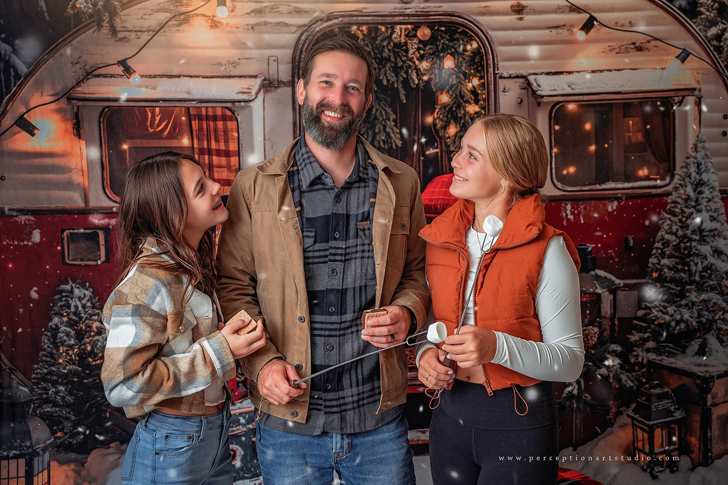 Kate Soirée de Noël Valise Camping-car Neige Toile de fond conçue par Emetselch - Kate Backdrop FR