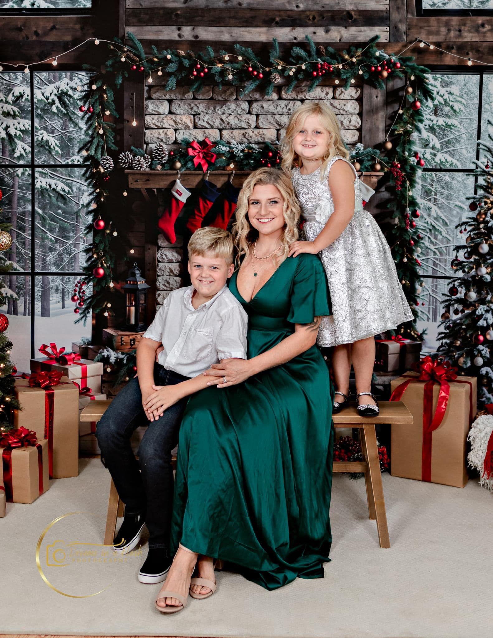 Kate Hiver Noël Cheminée en brique Brun Fenêtre Toile de fond conçue par Emetselch - Kate Backdrop FR