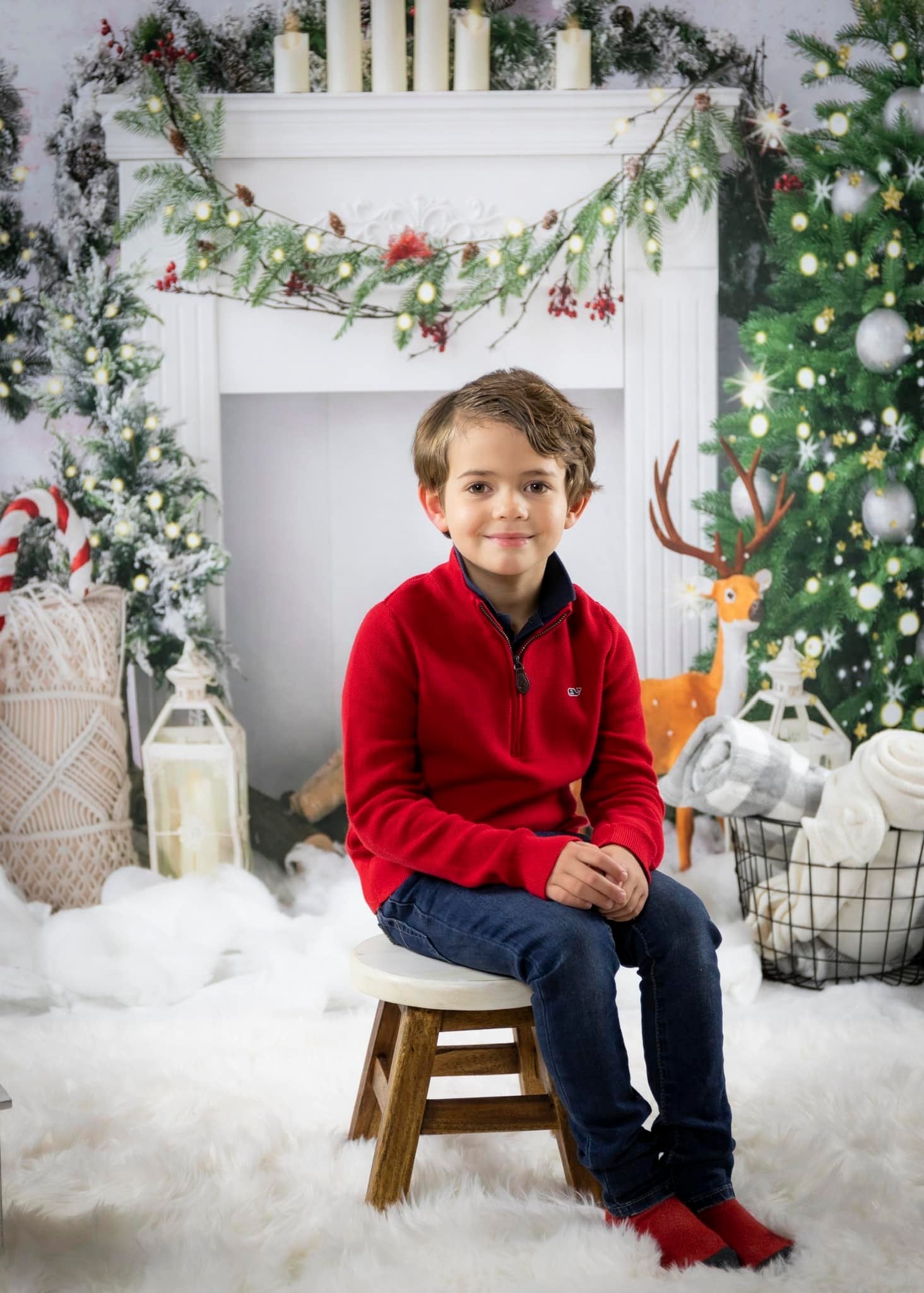 Kate Cheminée Noël Boho Blanc Wapiti Toile de fond conçue par Emetselch - Kate Backdrop FR