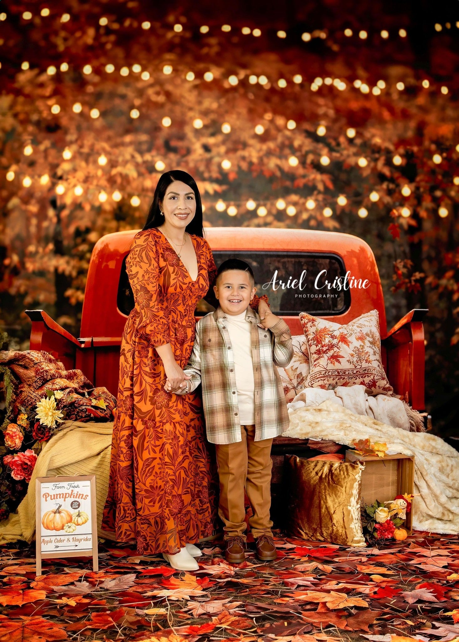 Kate Automne Forêt Rouge Érable Pont de bois Ensemble de chambre - Kate Backdrop FR