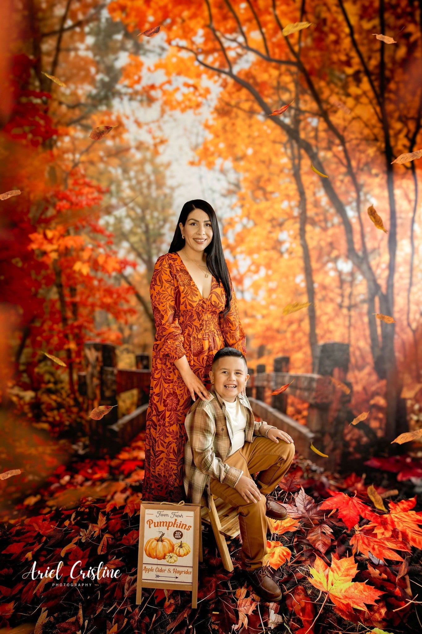 Kate Automne Forêt Rouge Érable Pont de bois Ensemble de chambre - Kate Backdrop FR