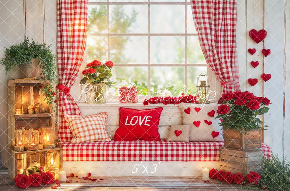 PROMO Kate La Saint Valentin Fenêtre Rideaux Cœurs Toile de fond conçue par Emetselch