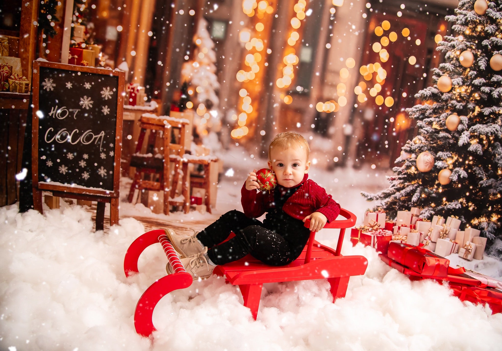 Kate Sapin de Noël Rue Chocolat chaud Boutique Toile de fond conçue par Emetselch - Kate Backdrop FR