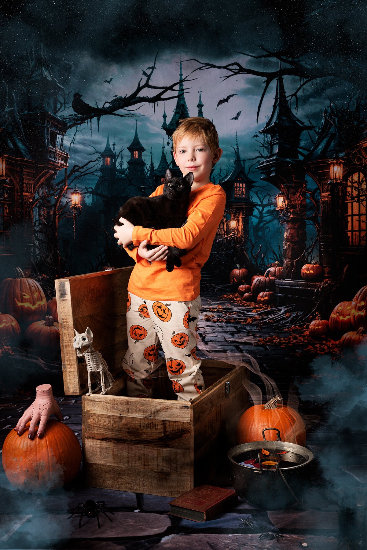 Kate Halloween Chauve-souris Citrouille Château Toile de fond conçue par Chain Photographie - Kate Backdrop FR