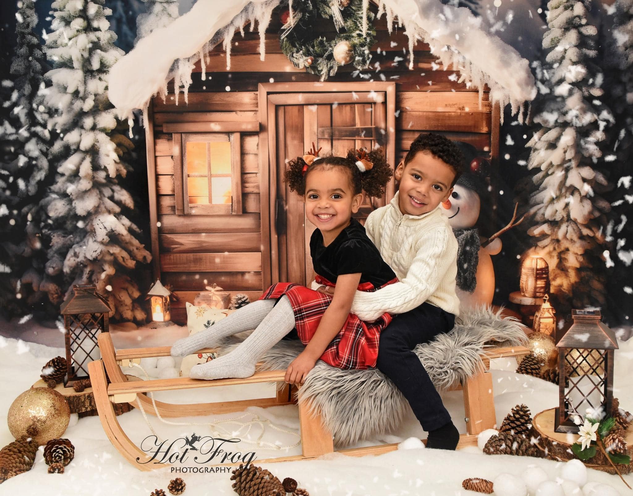 Kate Hiver Noël Bonhomme de neige Maison Toile de fond pour la photographie - Kate Backdrop FR