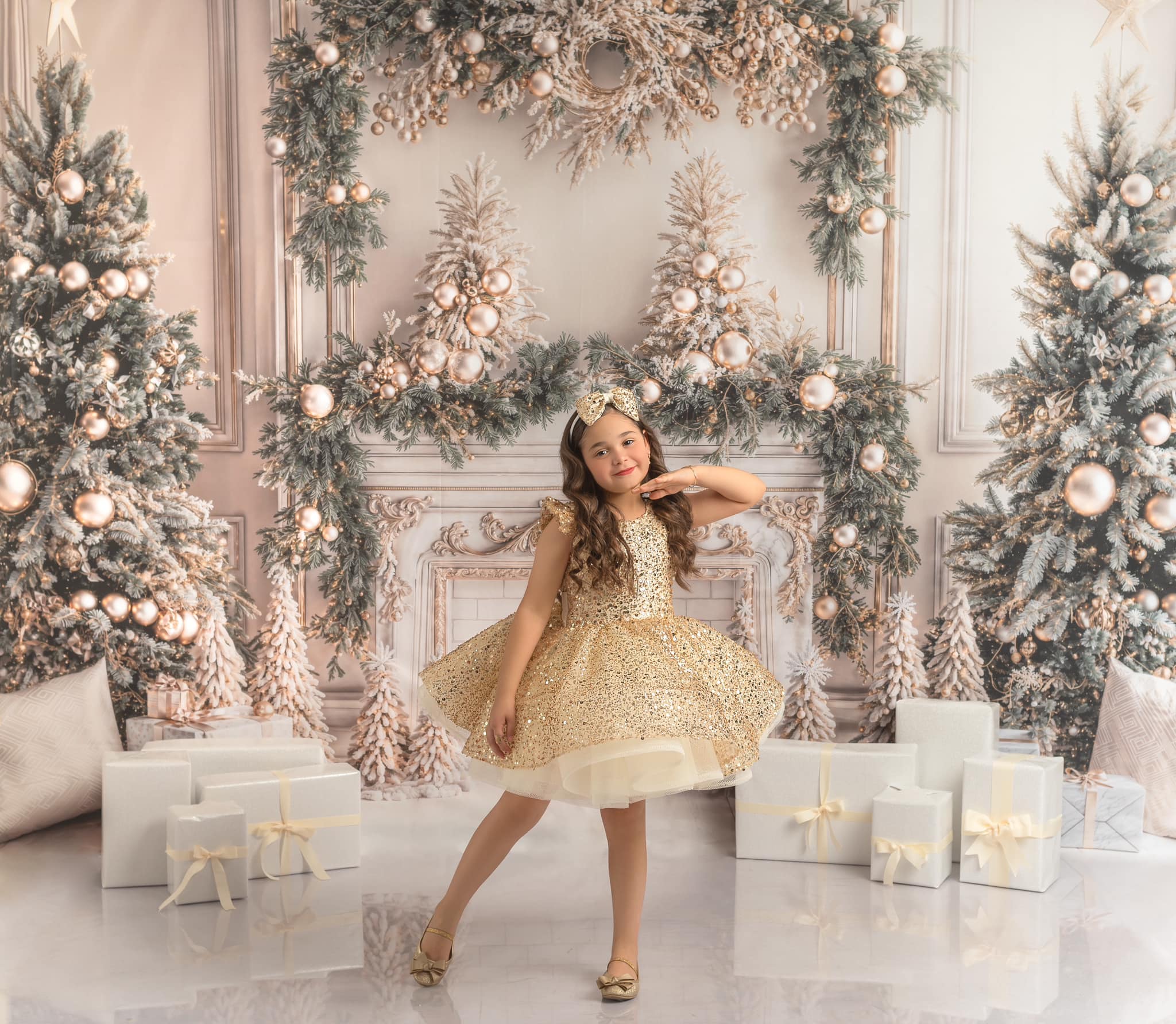 Kate Sapin de Noël Blanc Cheminée en briques Toile de fond conçue par Emetselch - Kate Backdrop FR