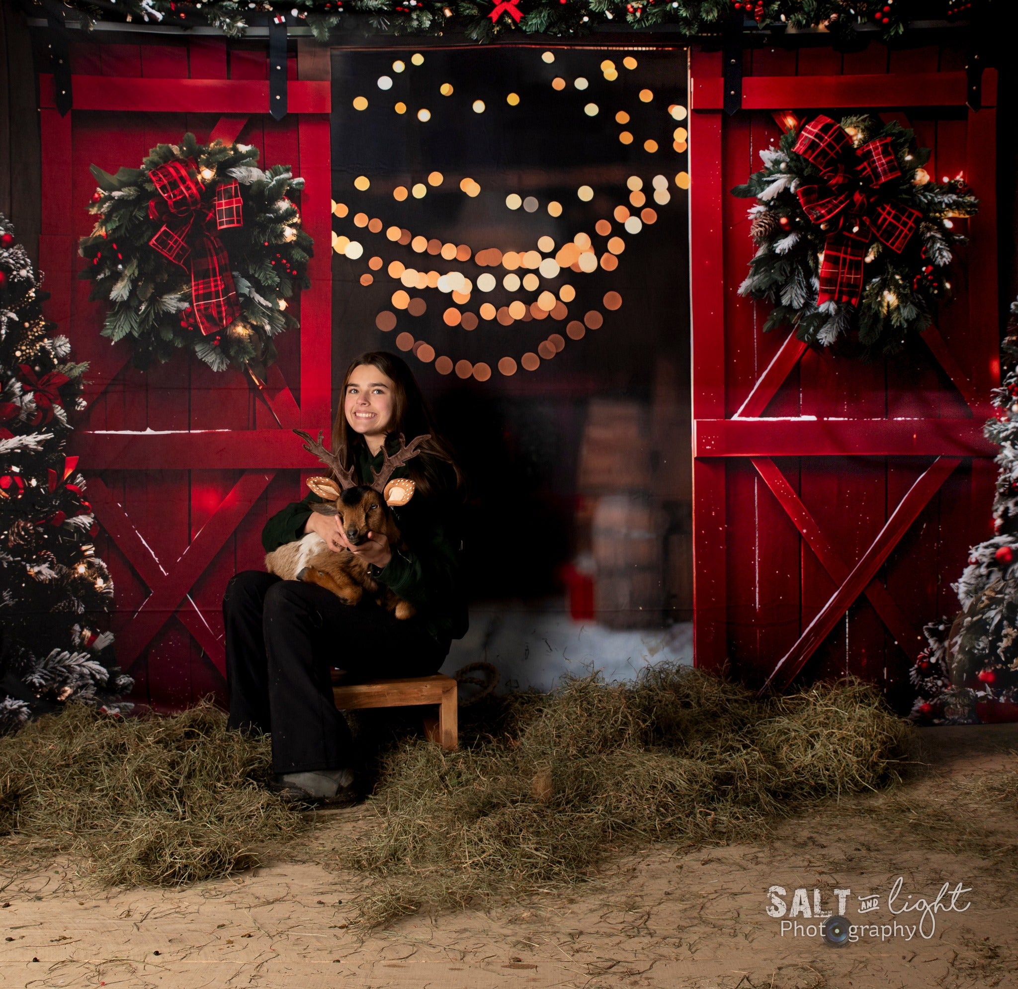 Kate Noël Nuit Rouge Porte de grange Neige Toile de fond conçue par Emetselch - Kate Backdrop FR