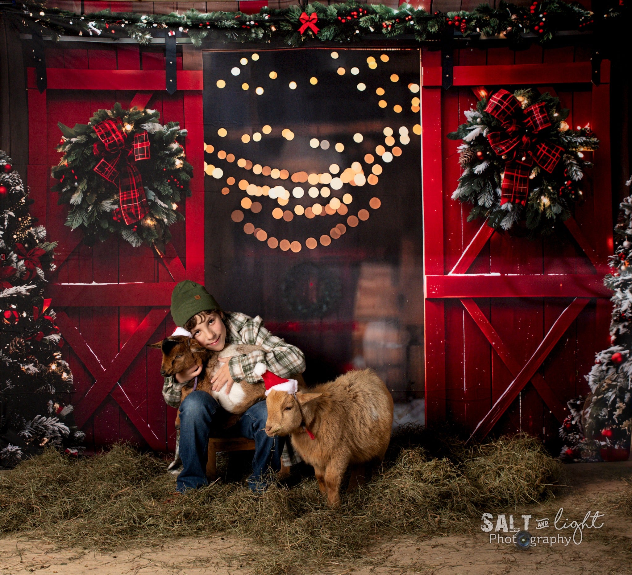 Kate Noël Nuit Rouge Porte de grange Neige Toile de fond conçue par Emetselch - Kate Backdrop FR