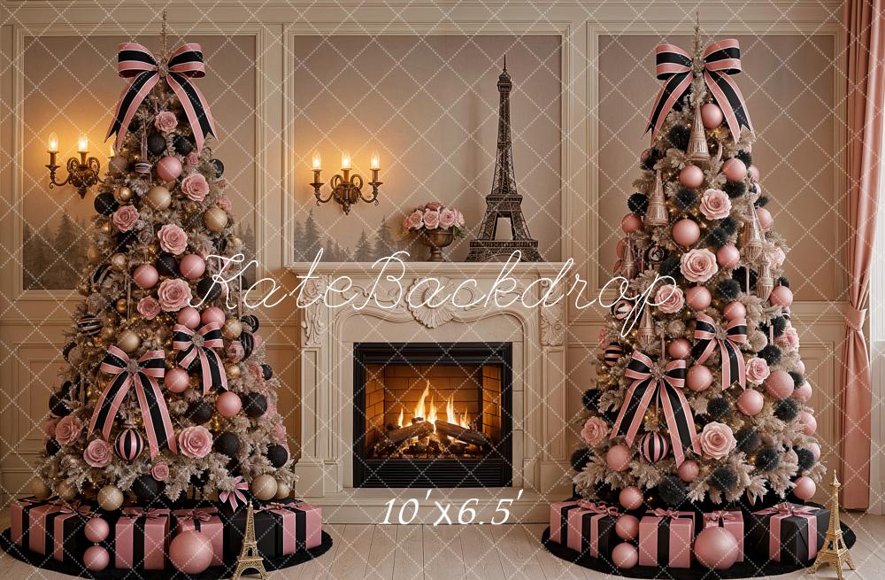 Kate Noël Arbres Roses Tour Eiffel Toile de fond conçue par Ashley Paul - Kate Backdrop FR