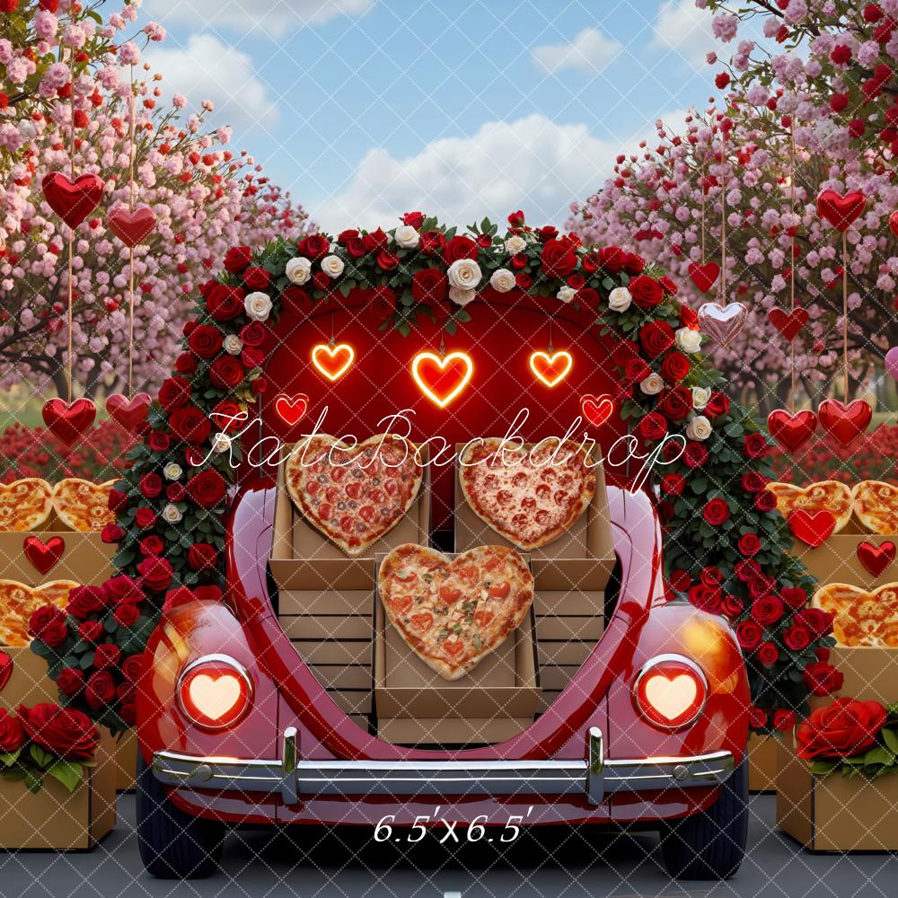 Kate Saint Valentin Voiture Coeurs Fleurs Toile de fond conçue par Mini MakeBelieve - Kate Backdrop FR