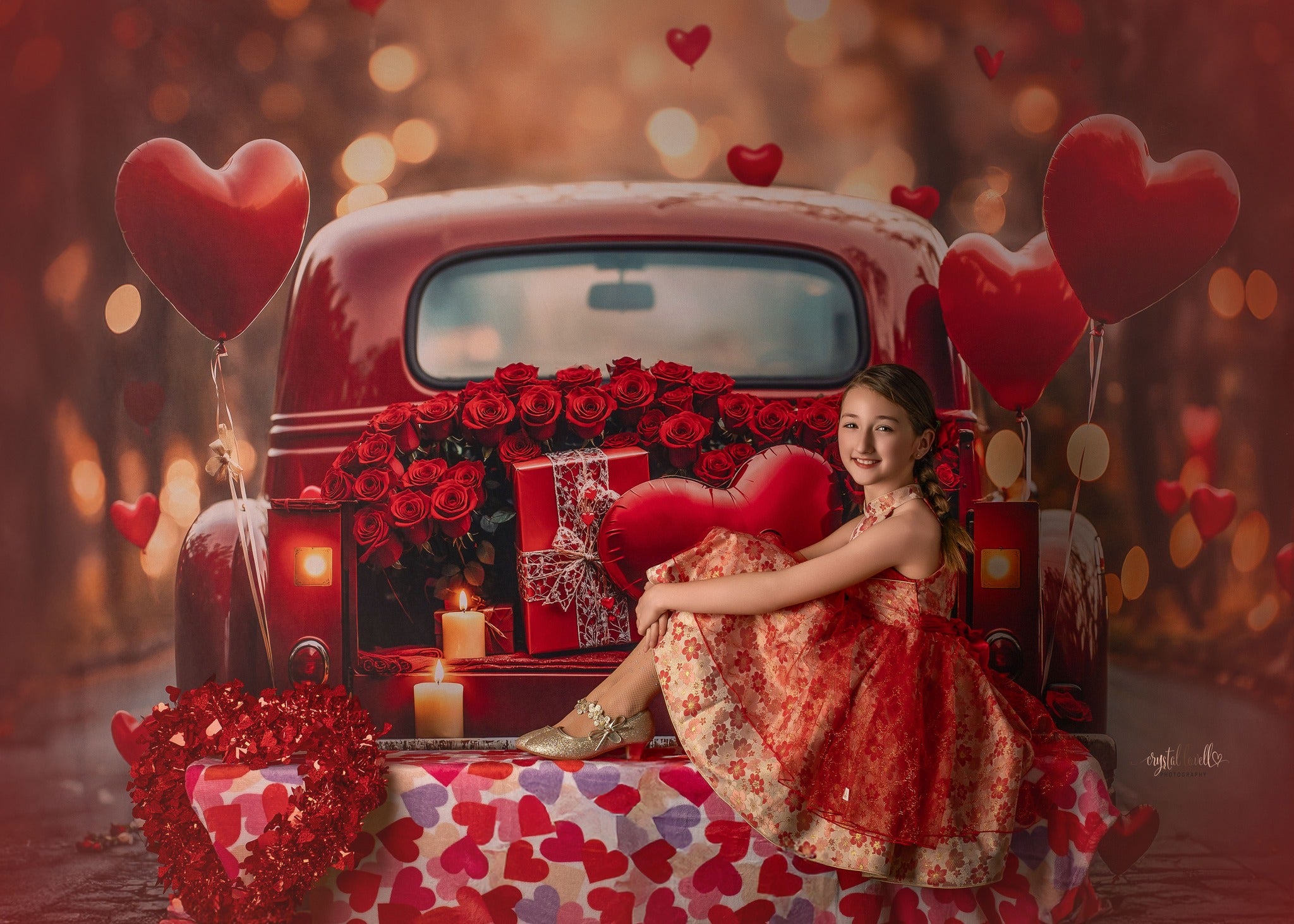 Kate Saint Valentin Voiture Rouge Ballons Toile de fond conçue par Emetselch - Kate Backdrop FR