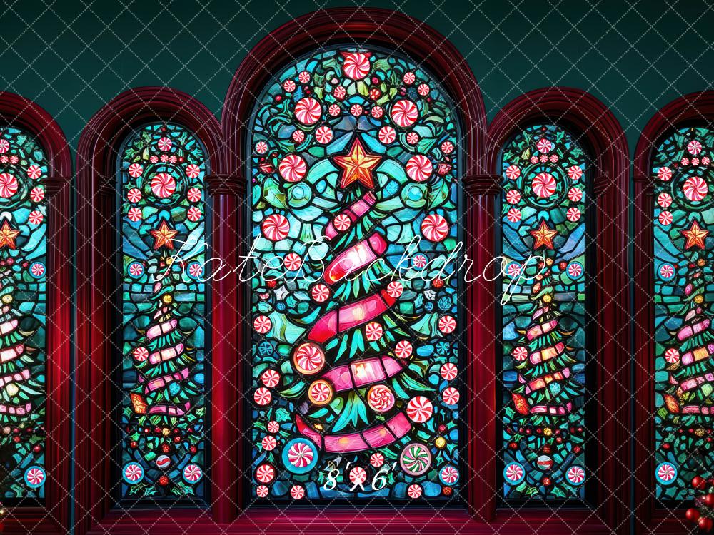 Kate Noël Vitrail Sapin Coloré Toile de fond conçue par Mini MakeBelieve - Kate Backdrop FR