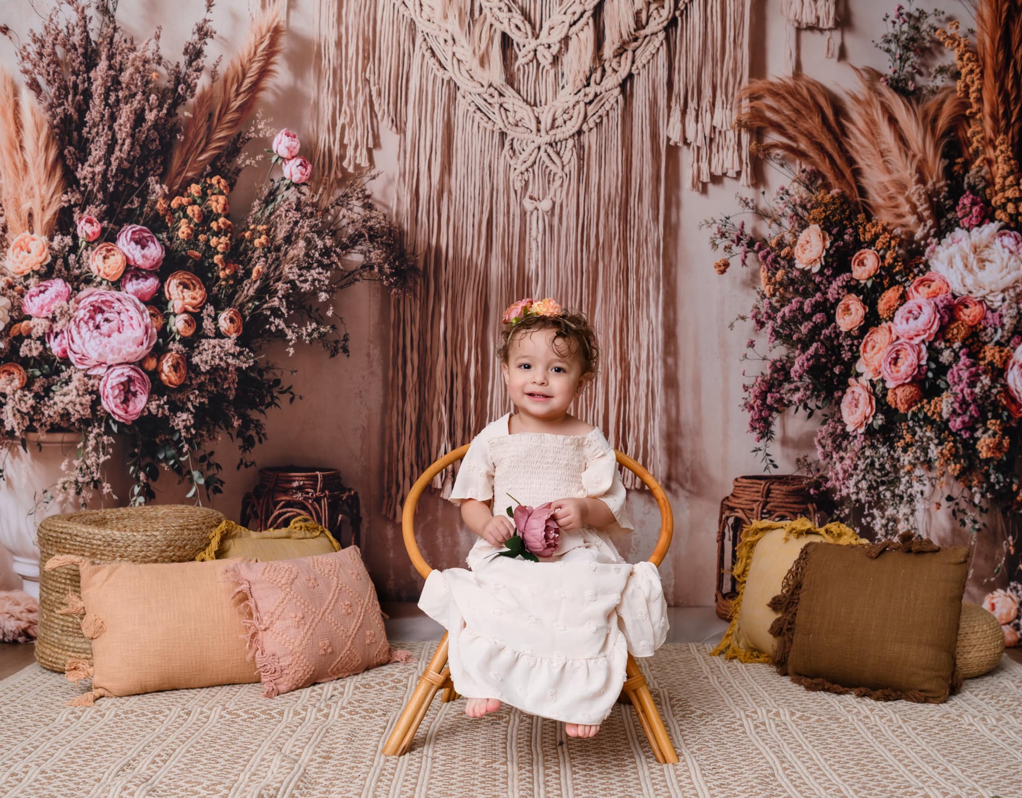 Kate Bohème Floral Macramé Herbe des Pampas Toile de fond conçue par Emetselch - Kate Backdrop FR