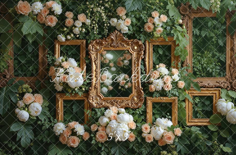Kate Cadres Dorés Fleurs Vert Toile de fond conçue par Mini MakeBelieve