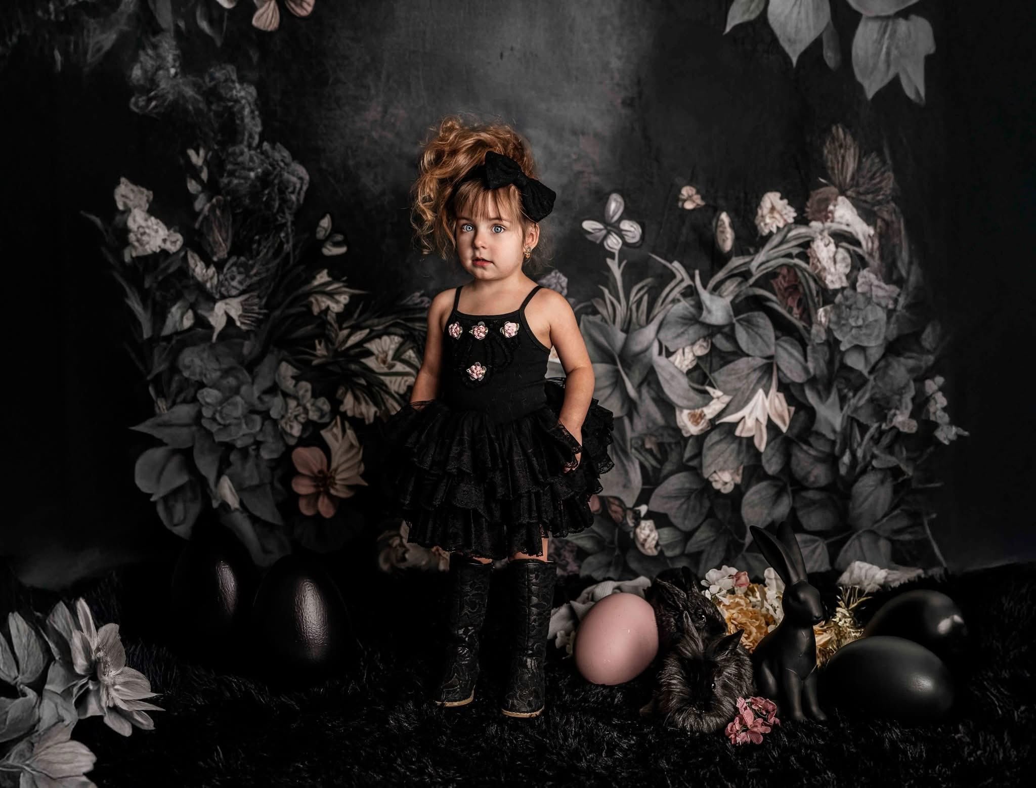 Kate Papillon Floral Noir Mur Toile de fond conçu par Angela Marie Photographie - Kate Backdrop FR