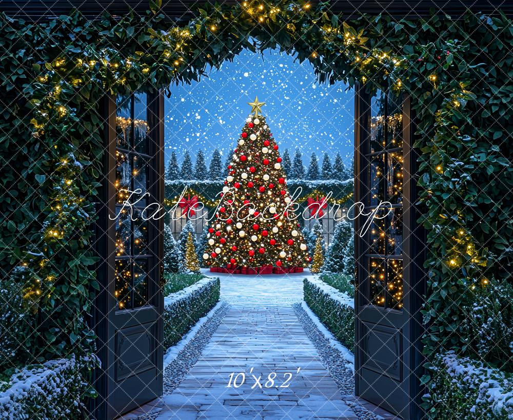 Kate Sapin de Noël Lumières Porte Neige Toile de fond conçue par Mini MakeBelieve - Kate Backdrop FR