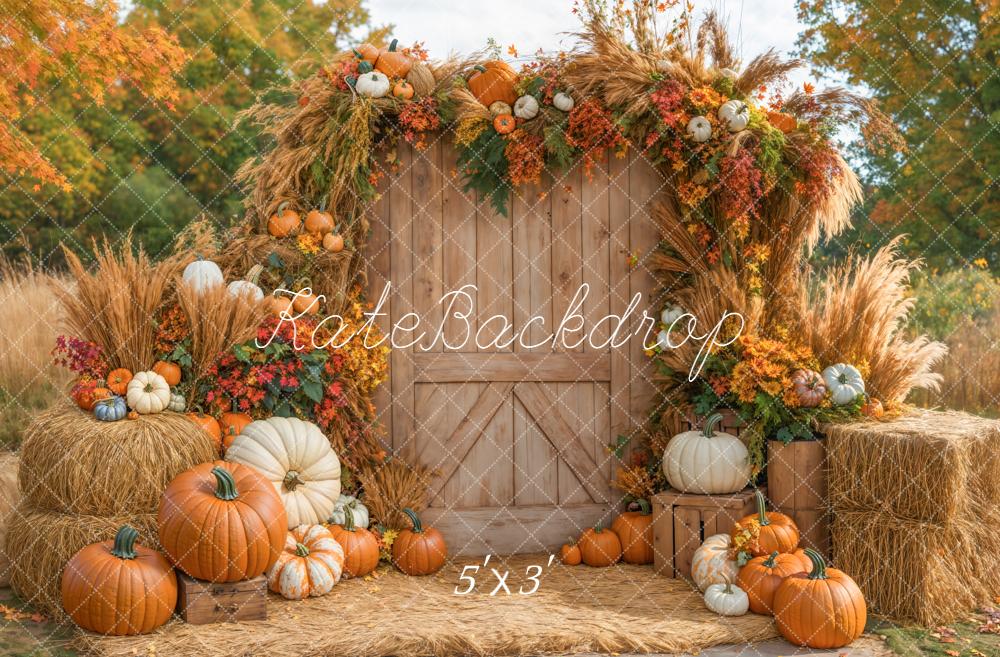 Kate Automne Citrouilles Fleurs Foin Toile de fond conçue par Emetselch - Kate Backdrop FR
