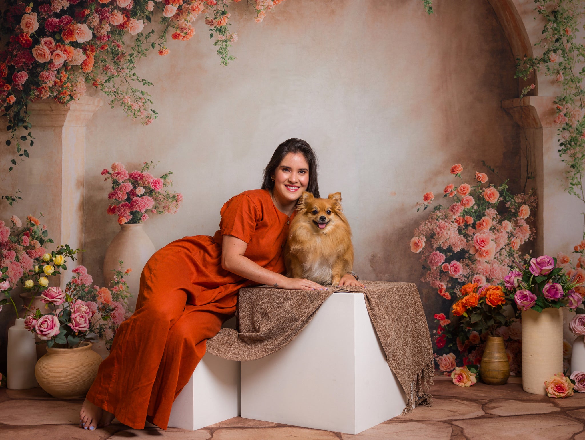 Kate Printemps Fleurs Roses et Oranges Mur en arc Toile de fond conçue par Emetselch - Kate Backdrop FR