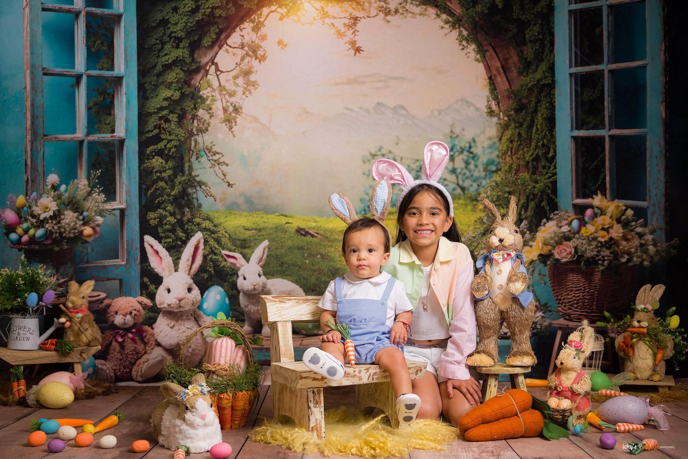 Kate Pâques Lapin Fenêtre Paysage Toile de fond pour la photographie - Kate Backdrop FR