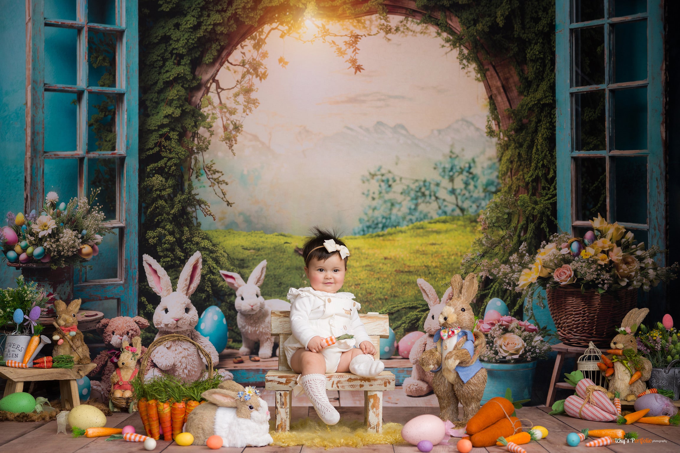 Kate Pâques Lapin Fenêtre Paysage Toile de fond pour la photographie - Kate Backdrop FR