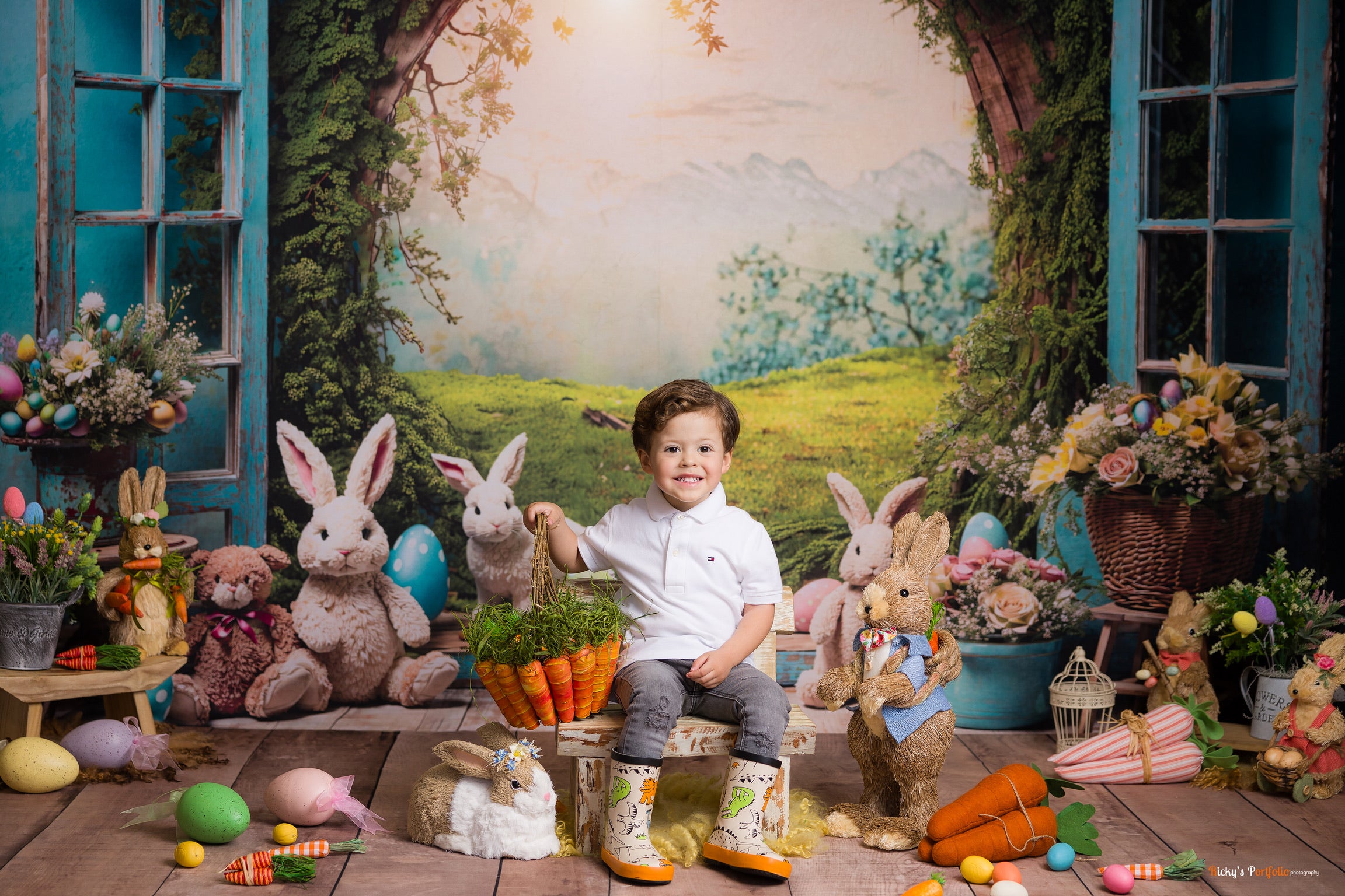 Kate Pâques Lapin Fenêtre Paysage Toile de fond pour la photographie - Kate Backdrop FR