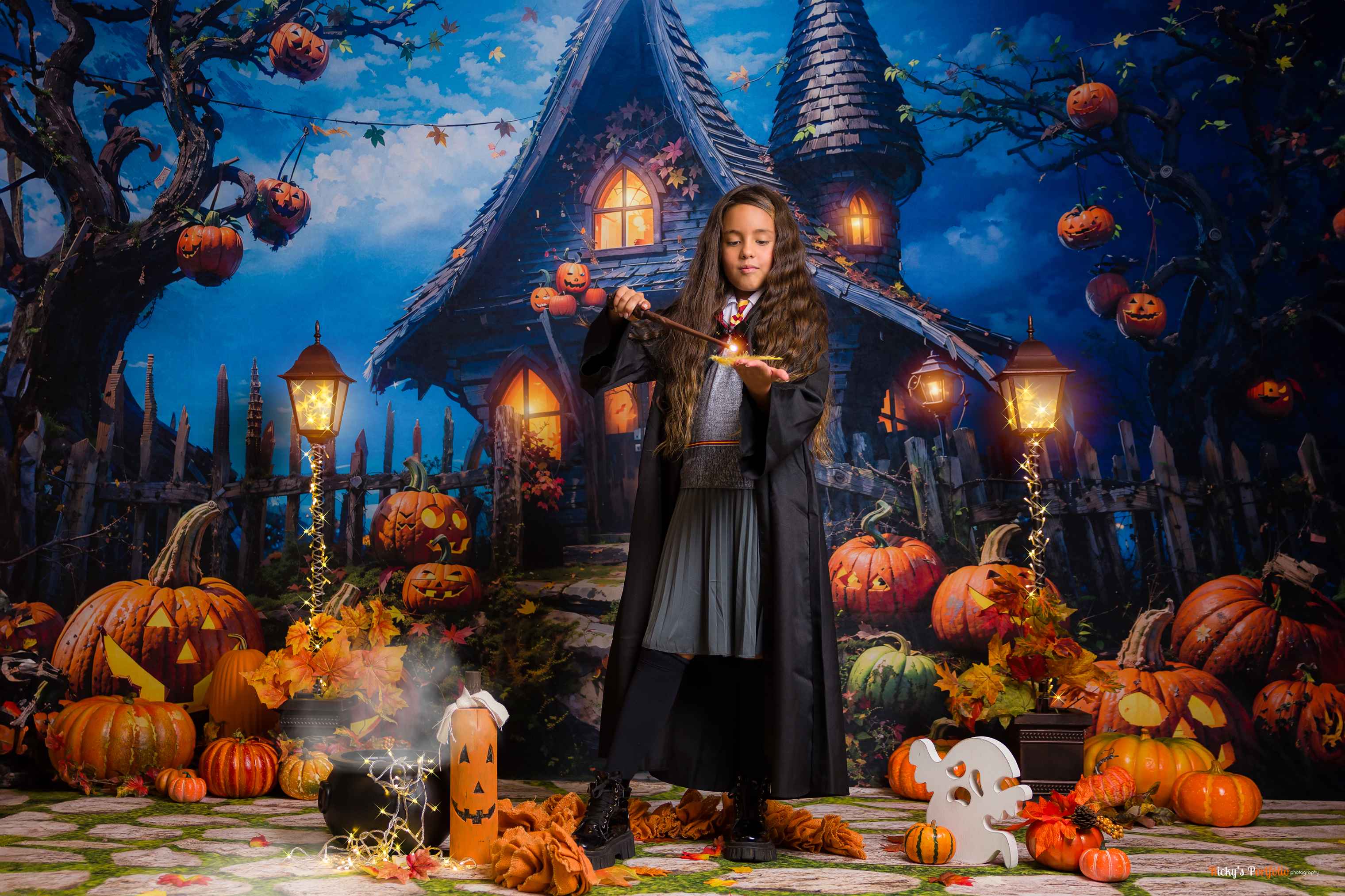 Kate Halloween Citrouille Château magique Toile de fond Conçu par Chain Photographie - Kate Backdrop FR