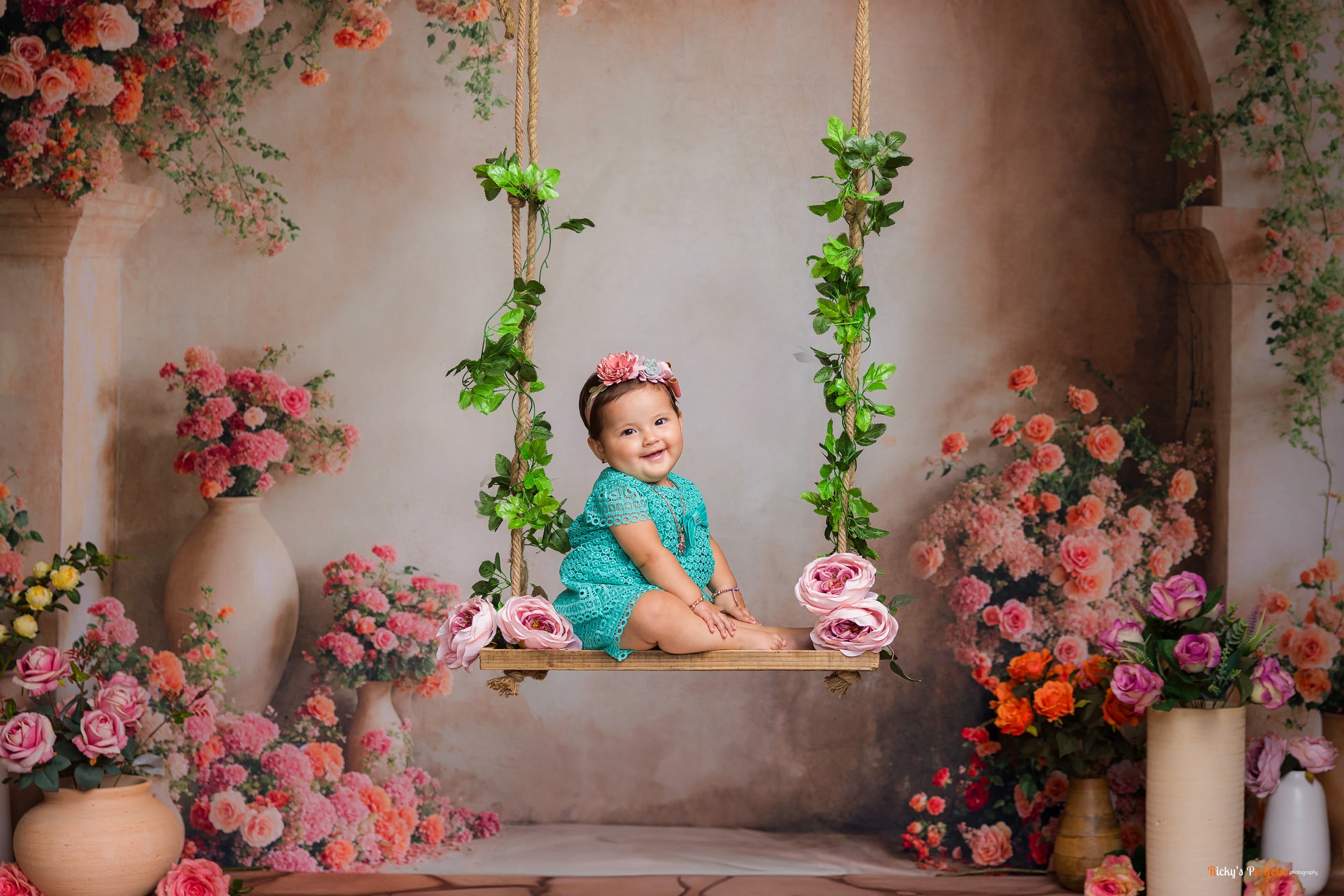 Kate Printemps Fleurs Roses et Oranges Mur en arc Toile de fond conçue par Emetselch - Kate Backdrop FR