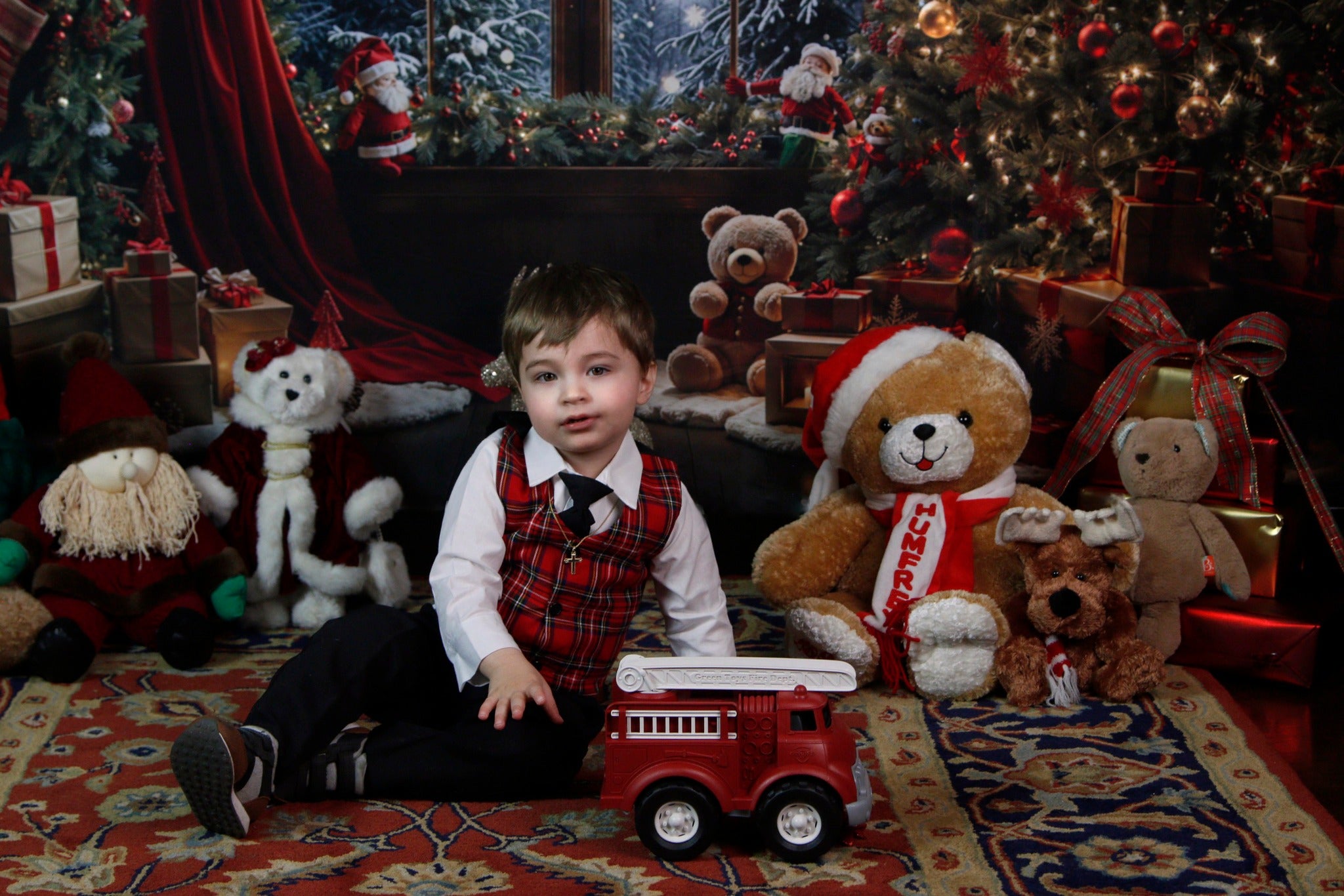 Kate Hiver Sapin de Noël Ours en peluche Fenêtre Toile de fond conçue par Emetselch - Kate Backdrop FR