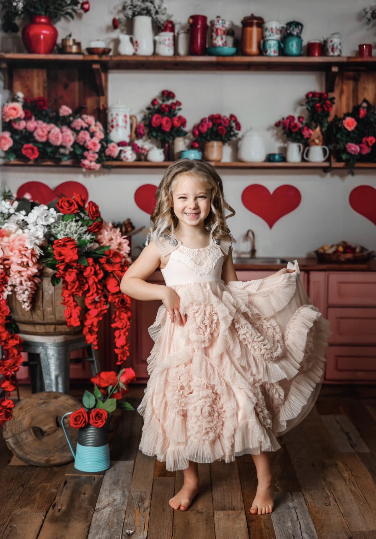 Kate Saint Valentin Cuisine Fleurs Rouge Cœur Toile de fond conçue par Emetselch - Kate Backdrop FR