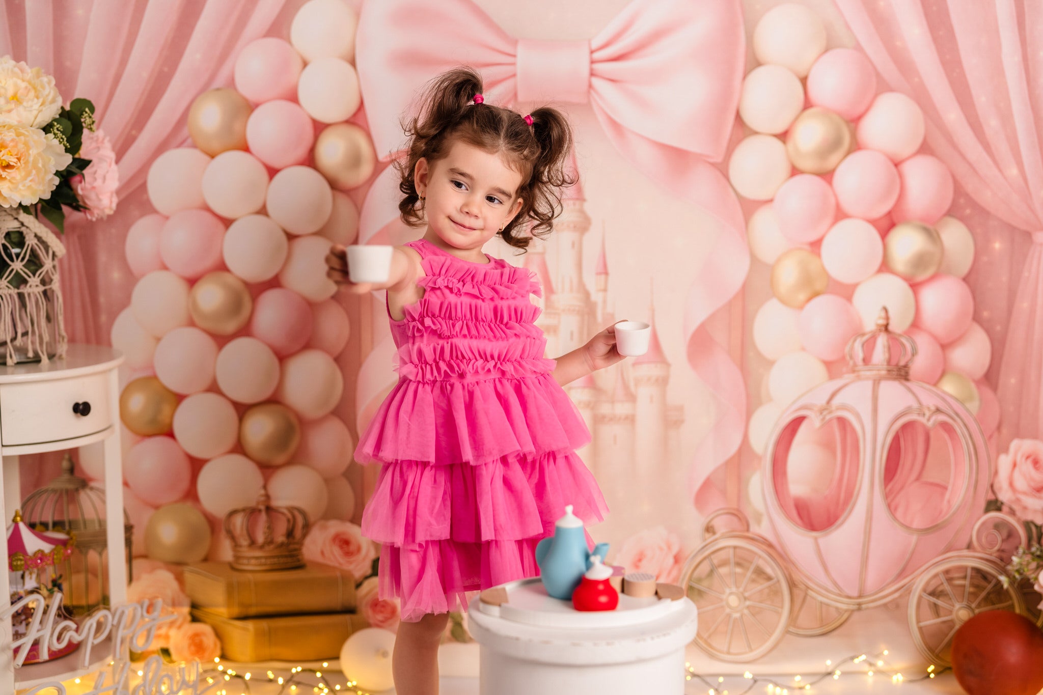 Kate Princesse Château Carrosse Rose Toile de fond conçue par Ashley Paul - Kate Backdrop FR