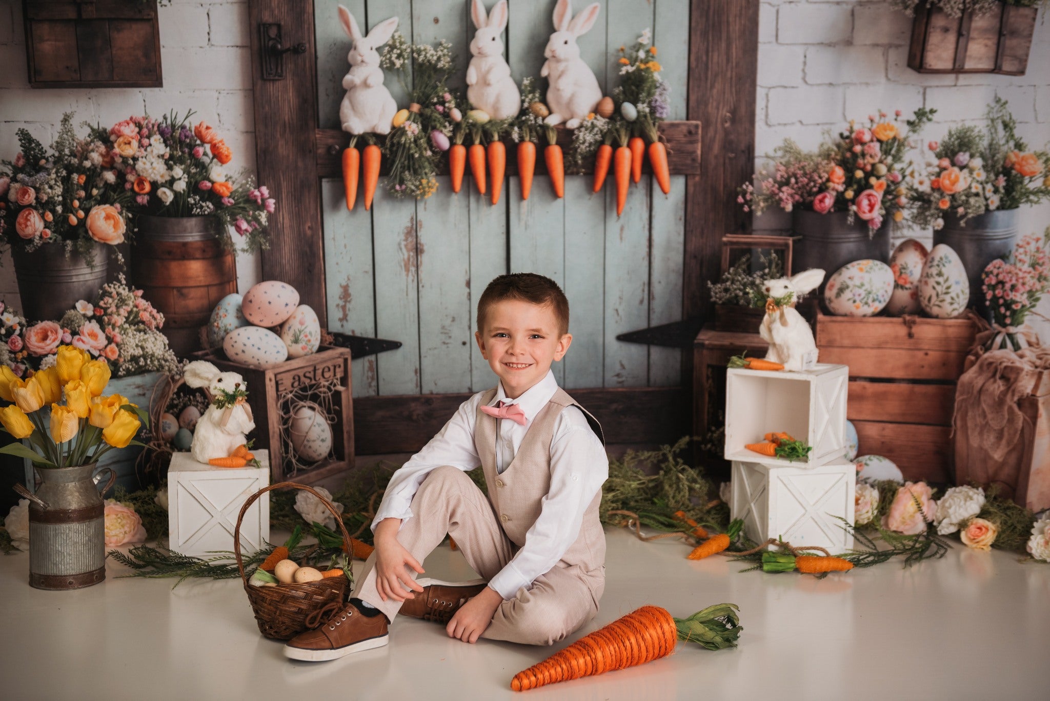 Kate Pâques Lapin Carottes Porte en Bois Toile de fond conçue par Emetselch - Kate Backdrop FR