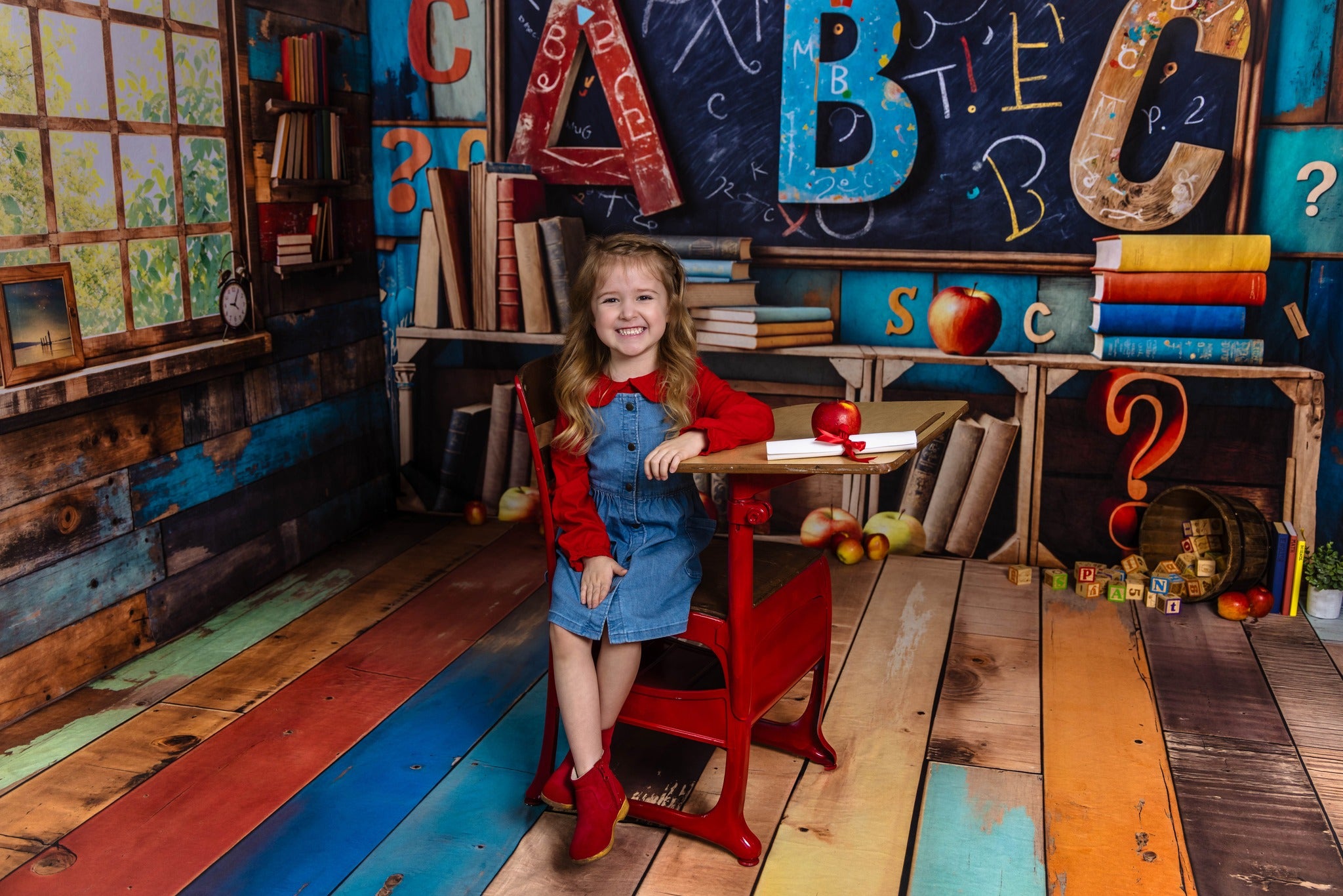 Kate Scolaire Livre Mur en bois Coloré Ensemble de chambre - Kate Backdrop FR