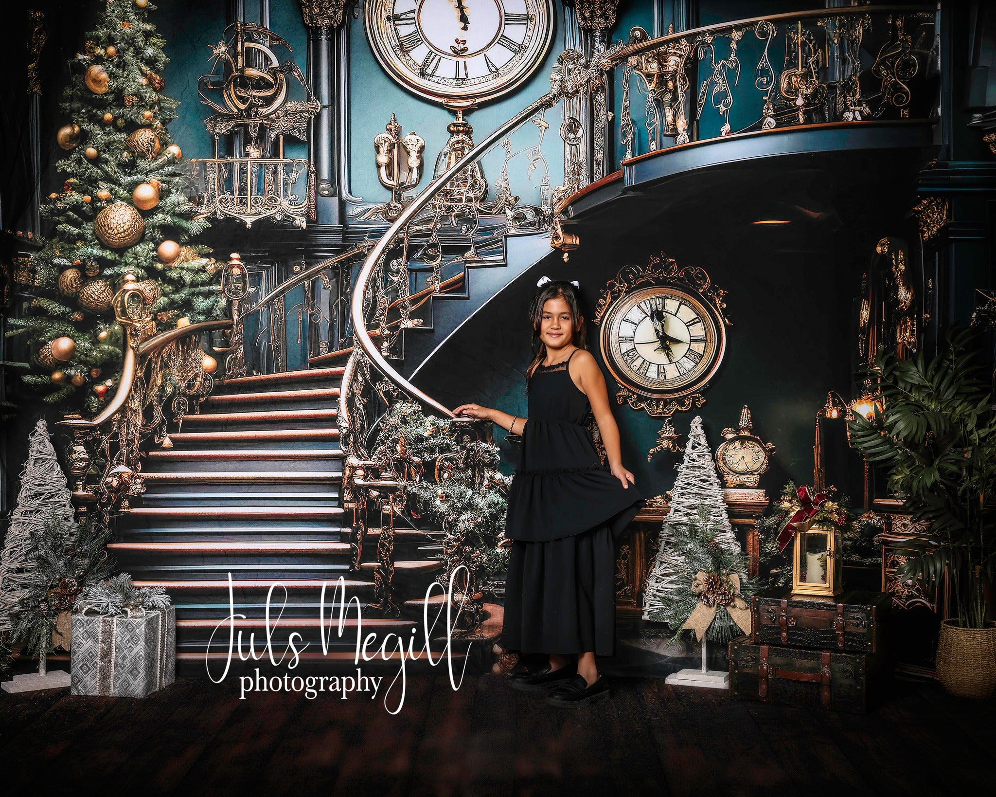 Kate Noël Escalier Horloge Arbre Toile de fond conçue par Chain Photographie - Kate Backdrop FR